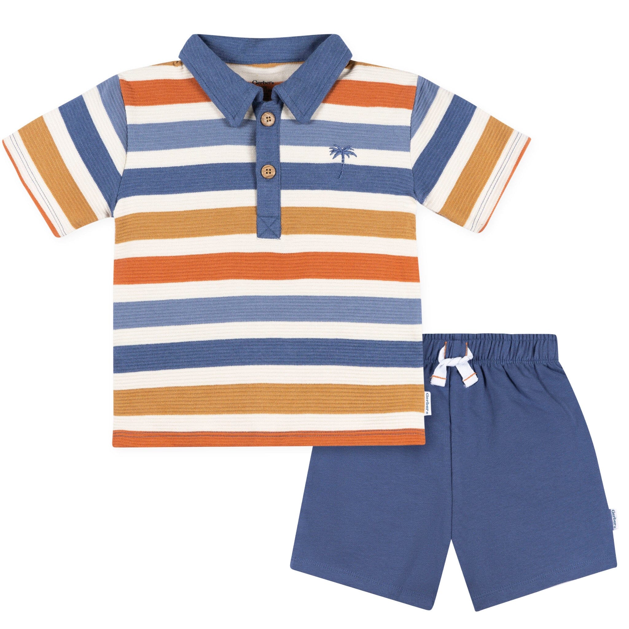 2-Piece Infant & Toddler Boys Multicolor Stripe Polo Shirt and Shorts Set