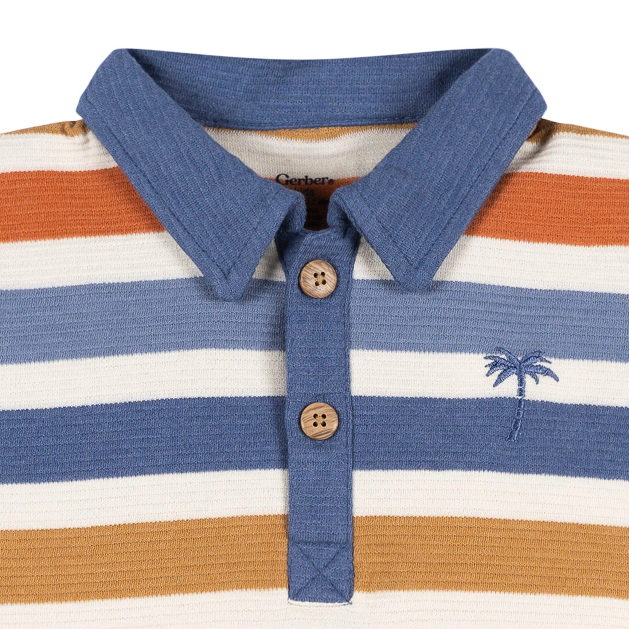 2-Piece Infant & Toddler Boys Multicolor Stripe Polo Shirt and Shorts Set - Image 3