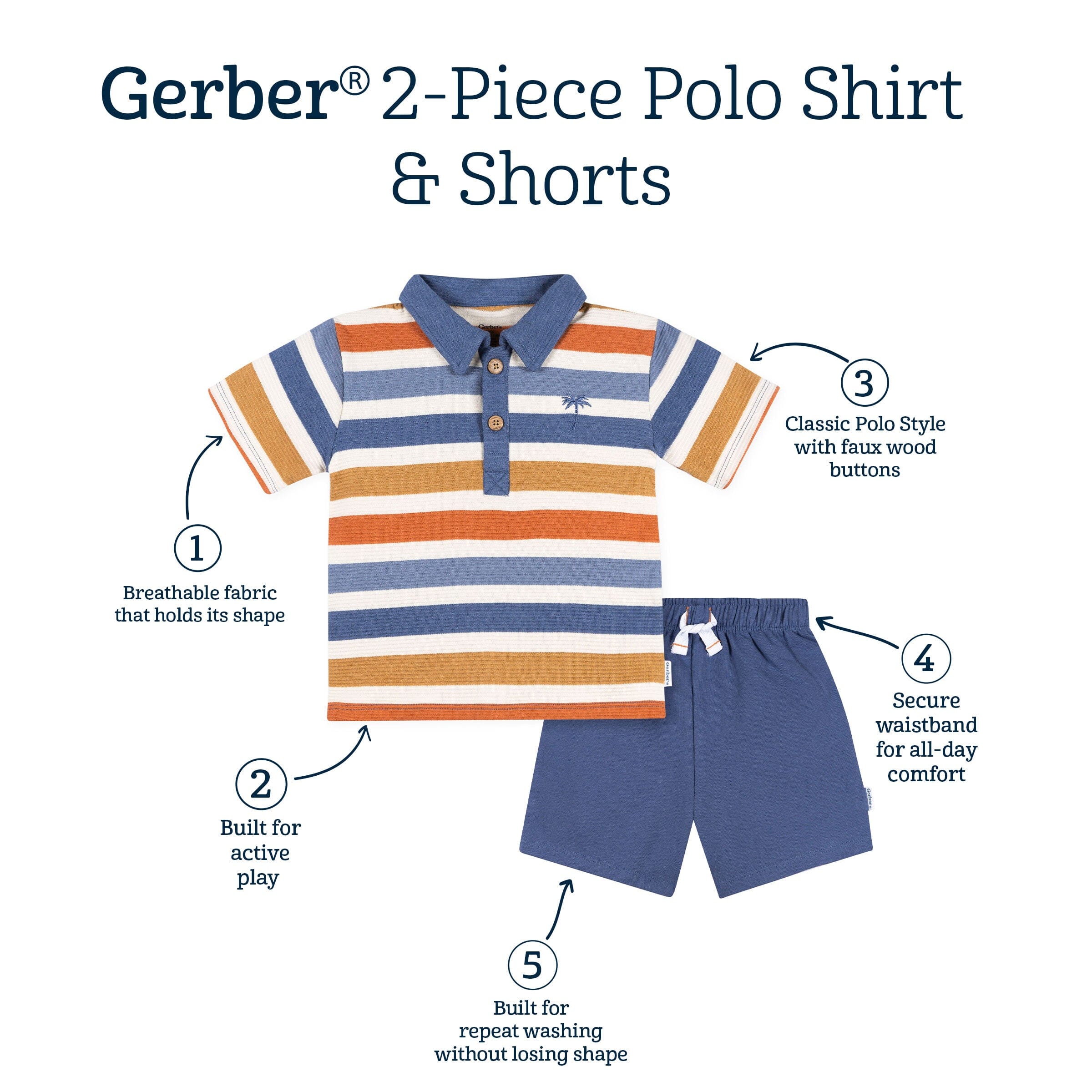 2-Piece Infant & Toddler Boys Multicolor Stripe Polo Shirt and Shorts Set - Image 7