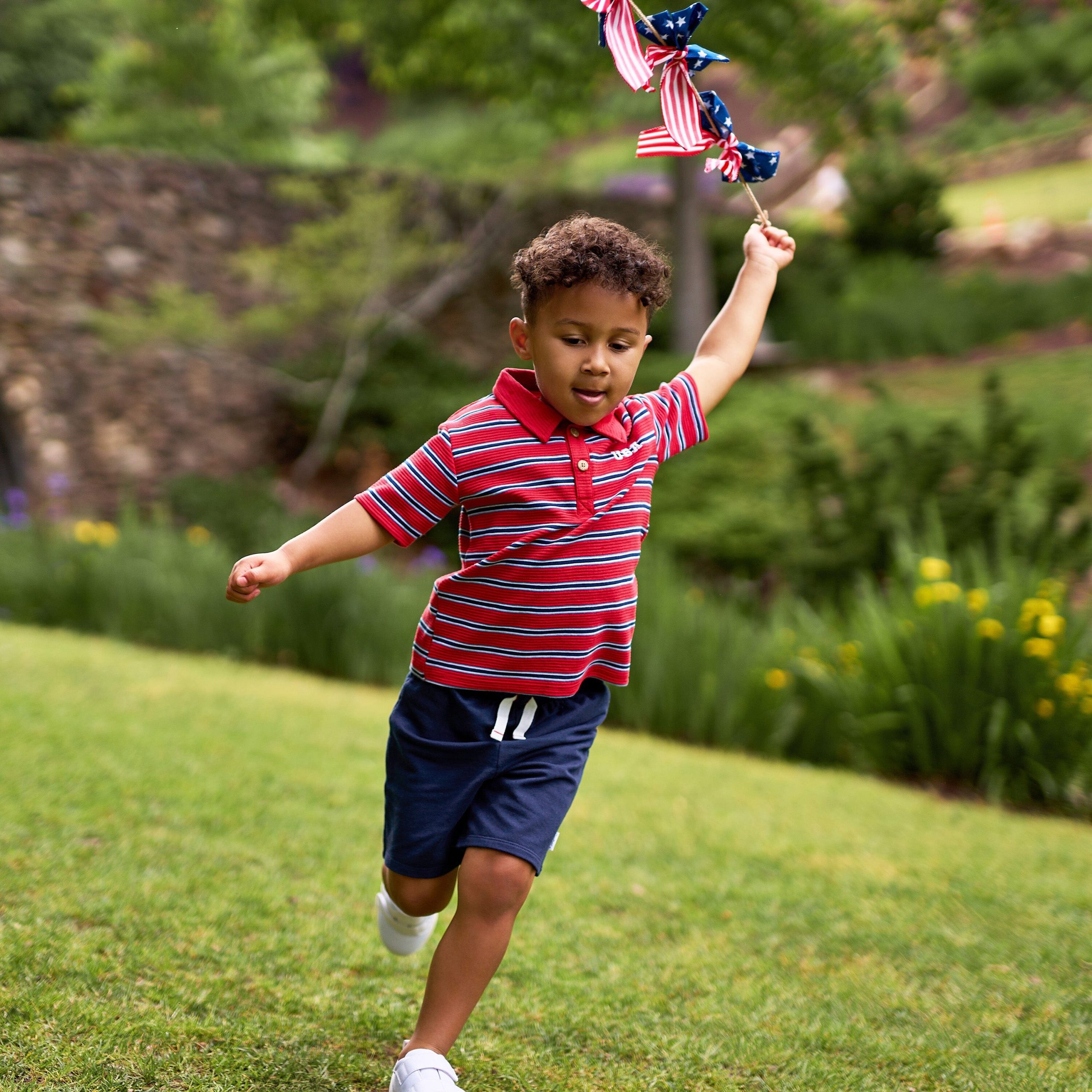 2-Piece Infant & Toddler Boys Red & Blue Stripe Polo Shirt and Shorts Set - Image 2