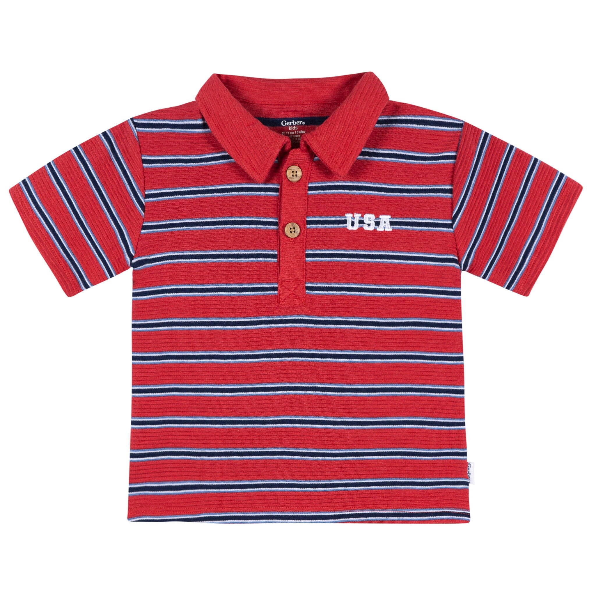 2-Piece Infant & Toddler Boys Red & Blue Stripe Polo Shirt and Shorts Set - Image 3
