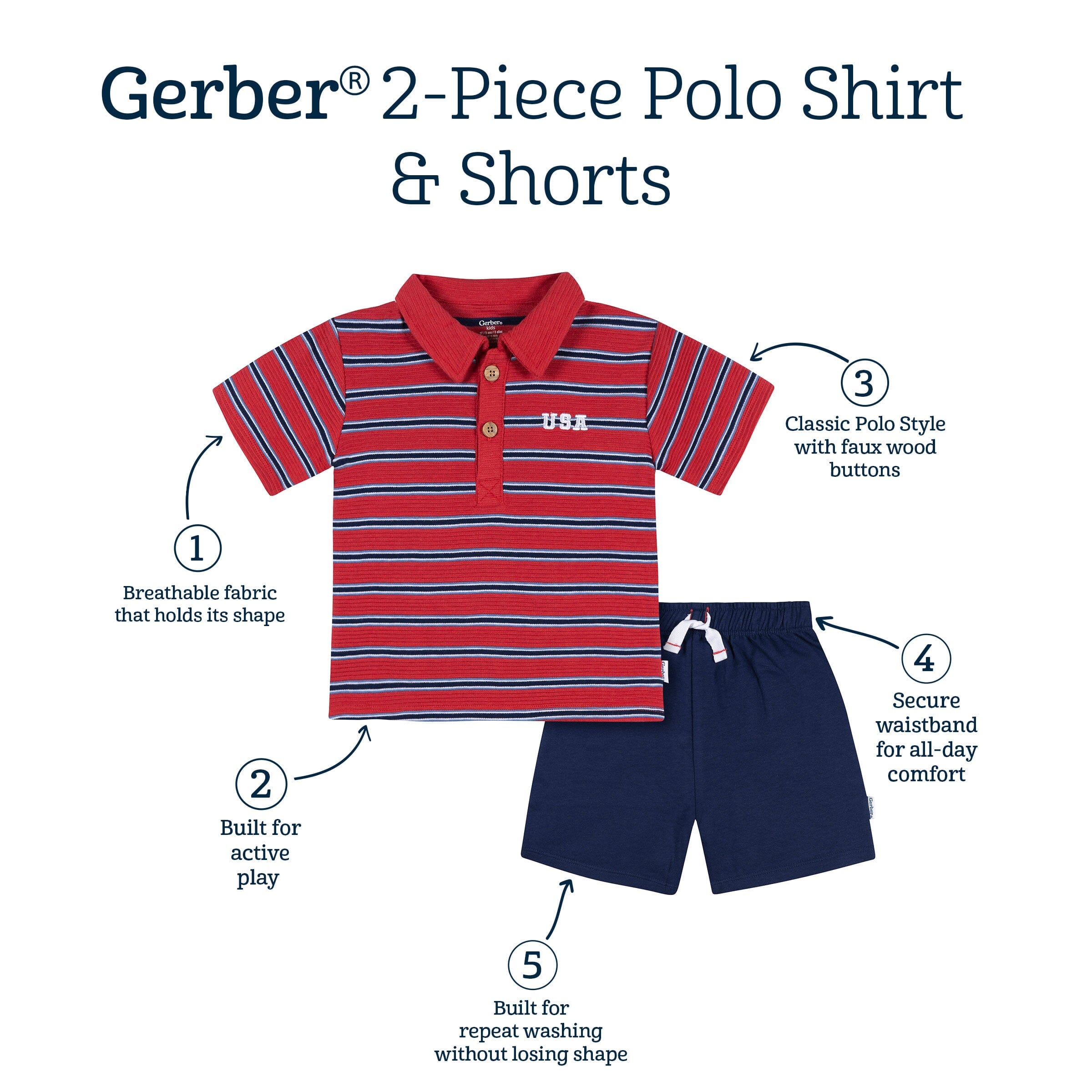 2-Piece Infant & Toddler Boys Red & Blue Stripe Polo Shirt and Shorts Set - Image 8
