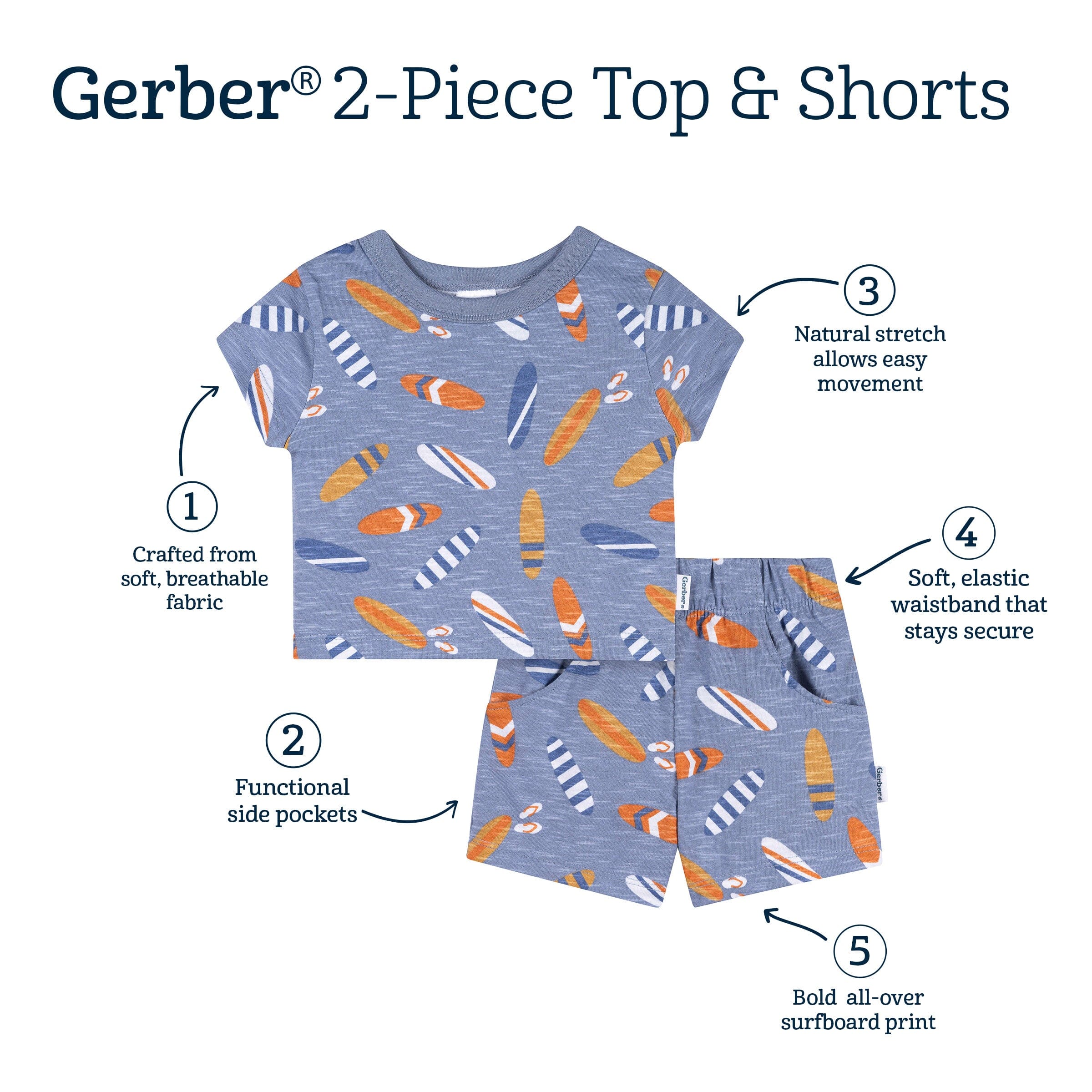 2-Piece Baby & Toddler Boys Surfboard T-Shirt and Shorts Set - Image 7