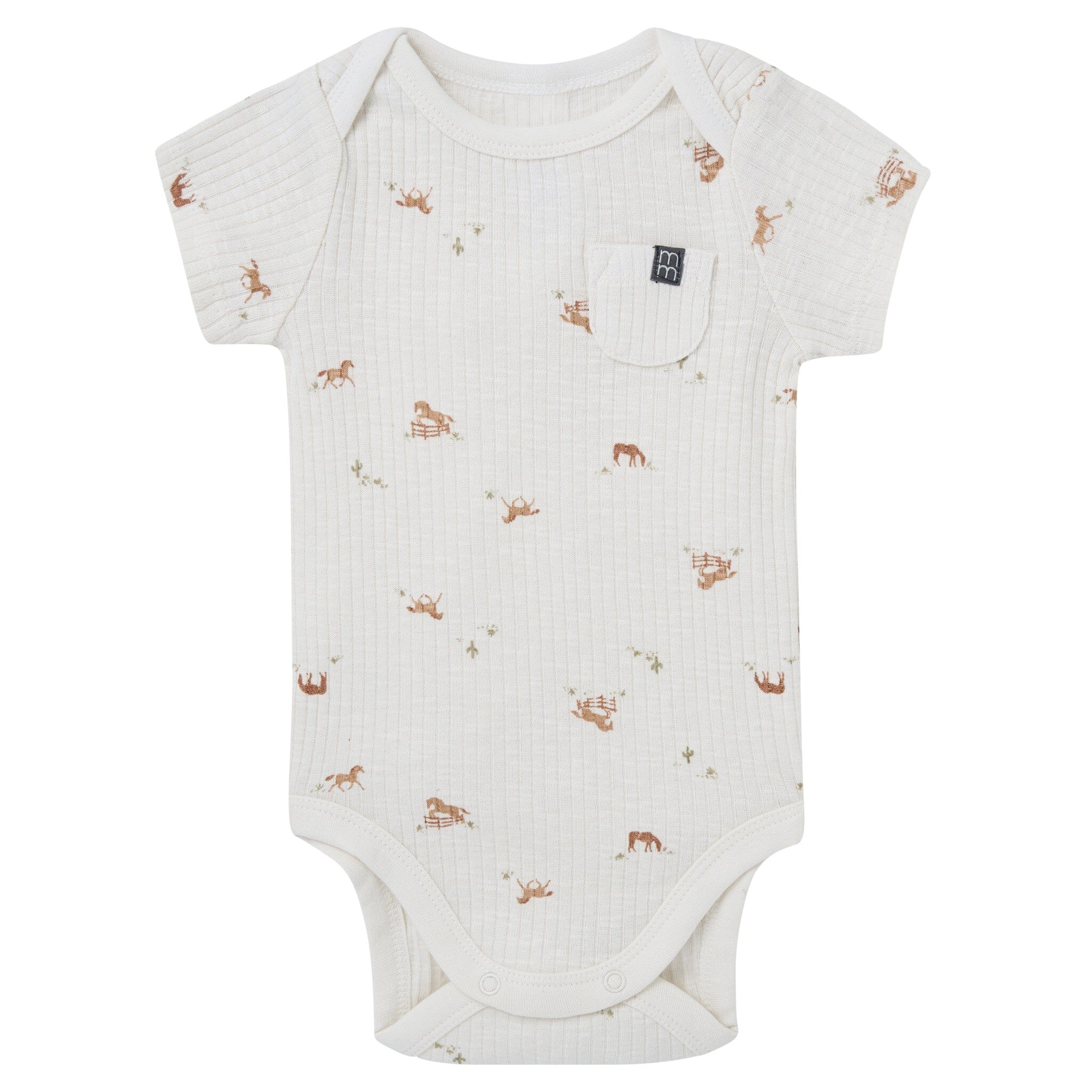 4-Piece Baby Neutral Horse Barn Short Sleeve Bodysuits and Shorts Set - Image 2