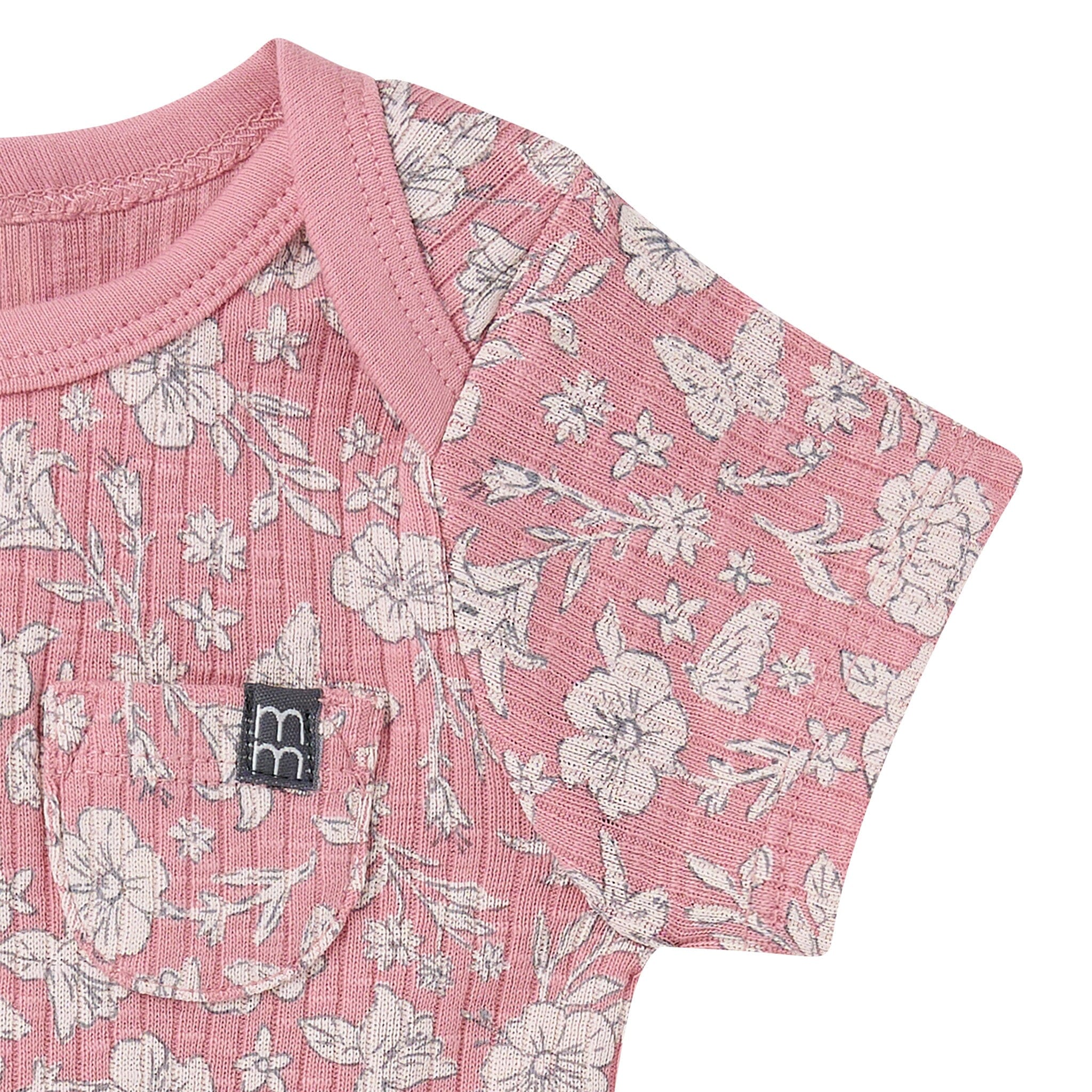 4-Piece Baby Girls Pink Flower Short Sleeve Bodysuits and Shorts Set - Image 12