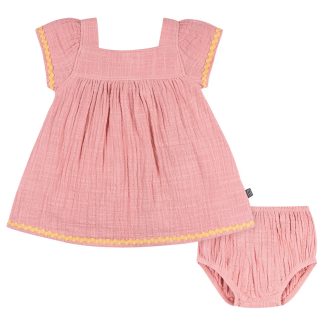 2-Piece Baby Girls Rose Pink Dress and Diaper Cover