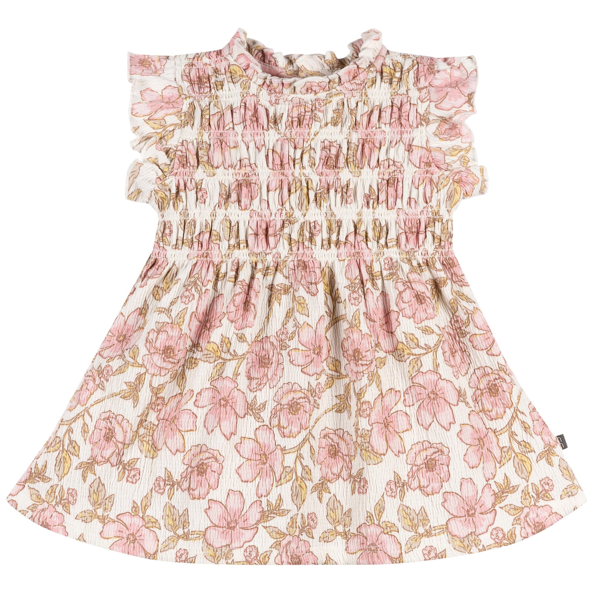 2-Piece Baby Girls Pink Floral Smocked Dress and Diaper Cover - Image 2