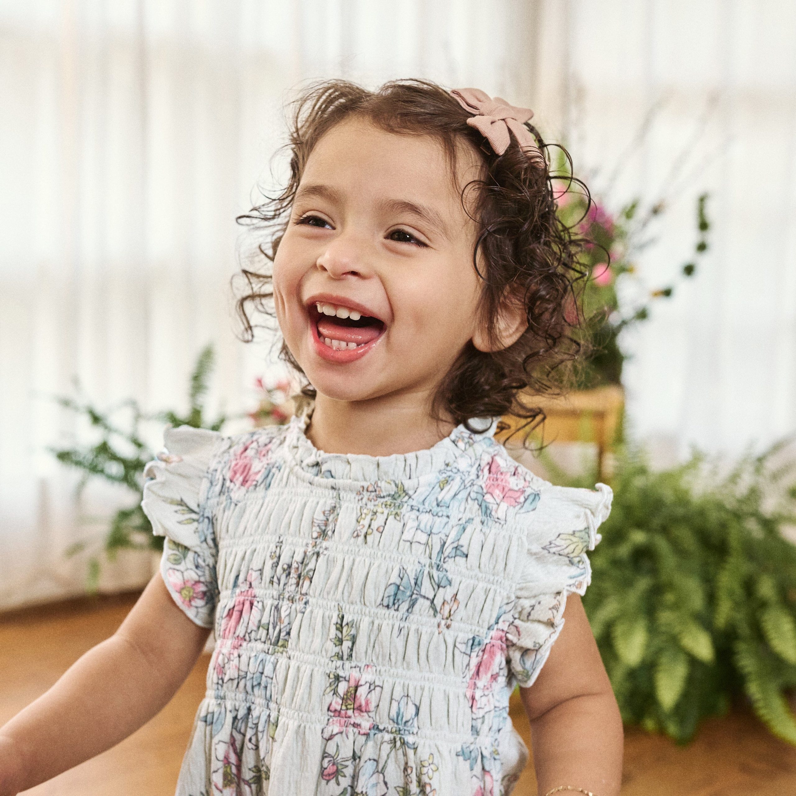 2-Piece Baby Girls Blue Floral Smocked Dress and Diaper Cover - Image 2