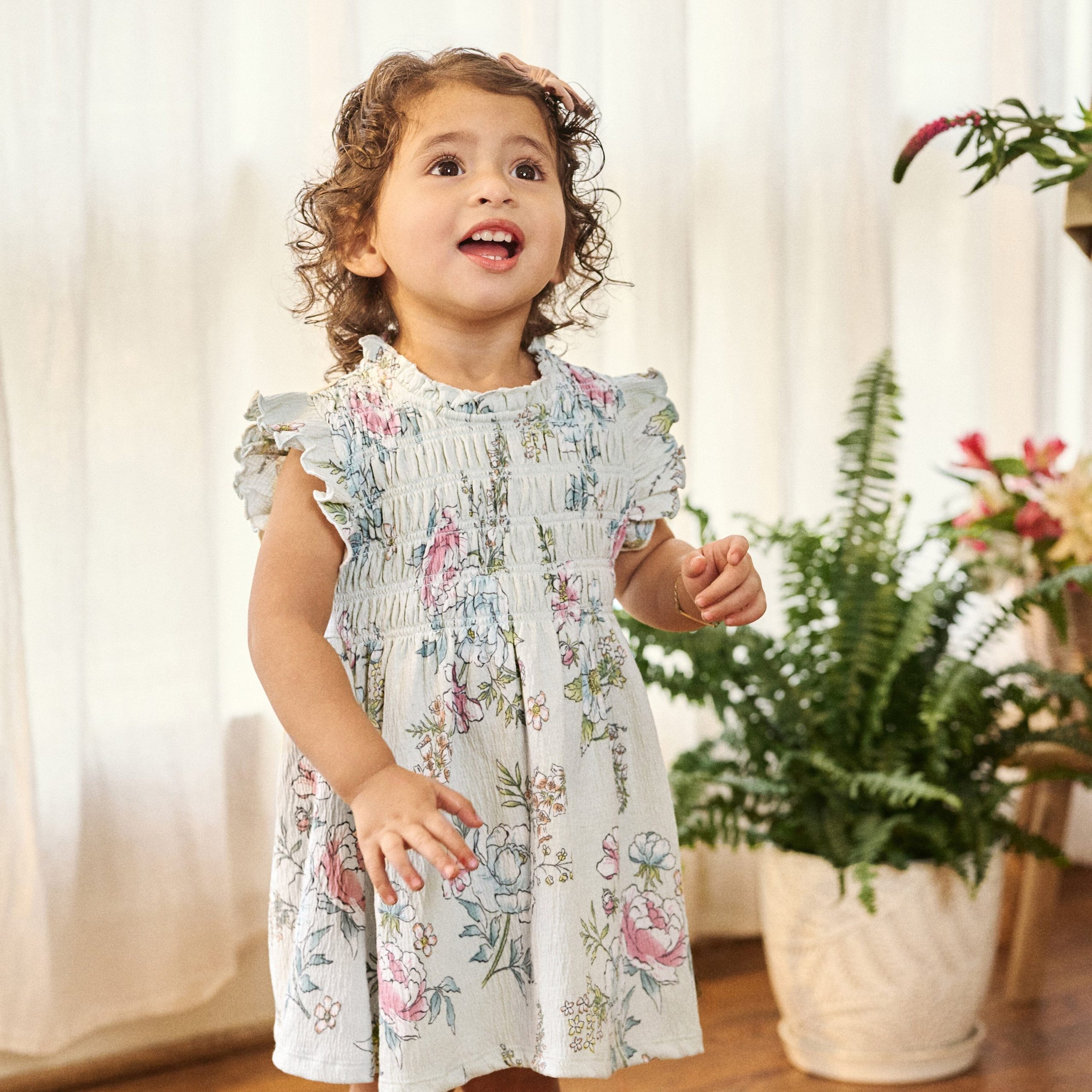 2-Piece Baby Girls Blue Floral Smocked Dress and Diaper Cover - Image 5