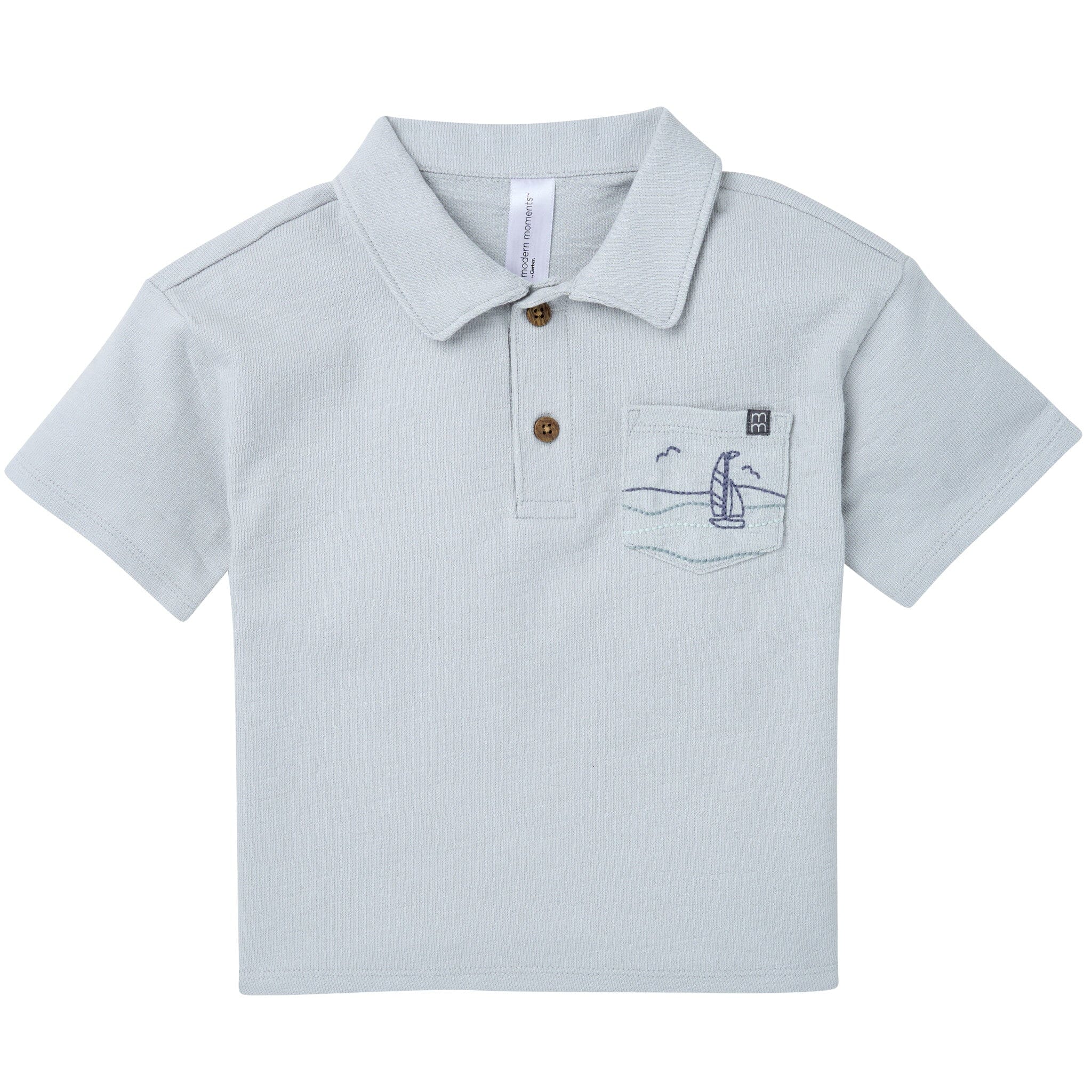 2-Piece Boys Blue Sailboat Polo Shirt and Shorts Set - Image 2