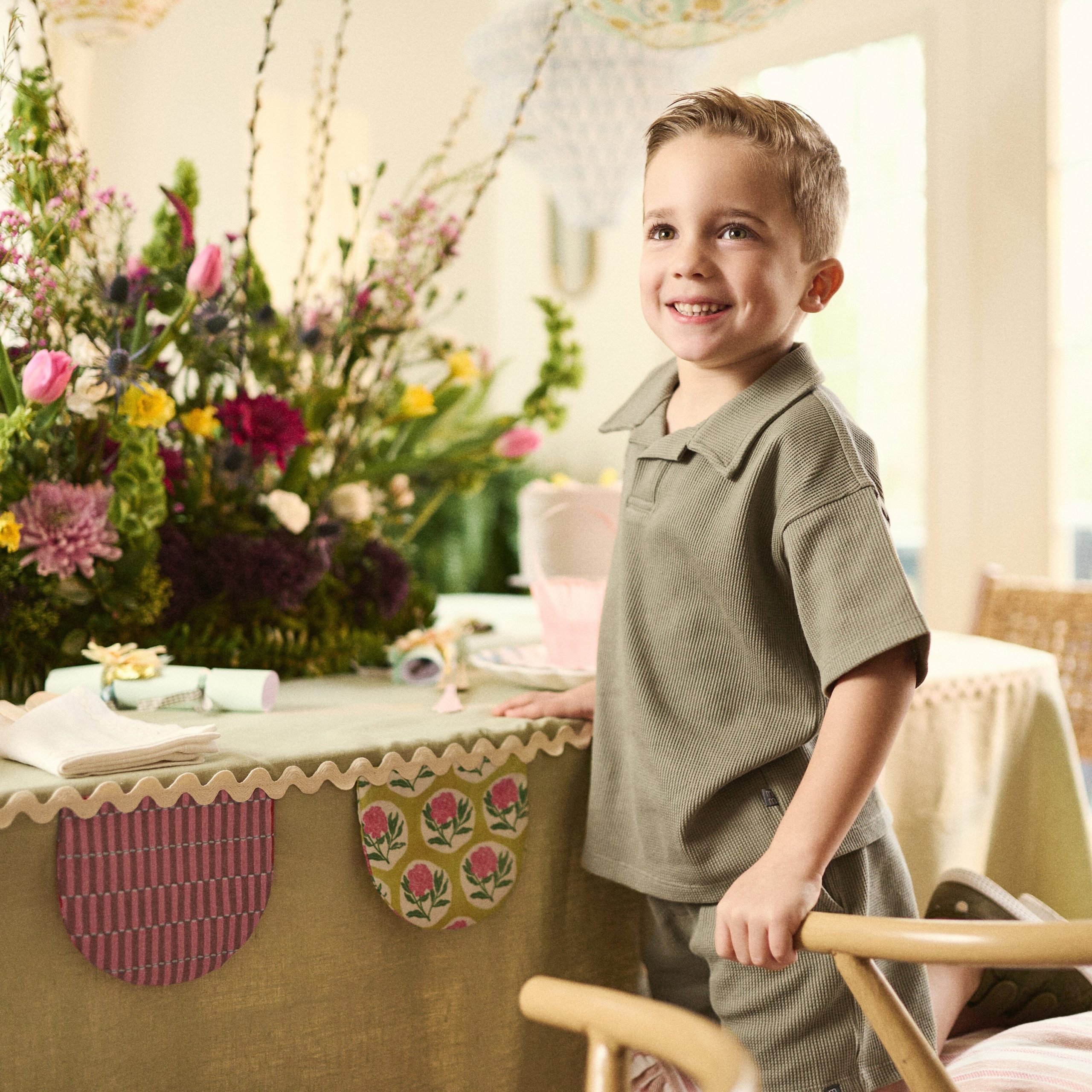 2-Piece Boys Muted Olive Johnny Collar Shirt and Shorts Set - Image 2
