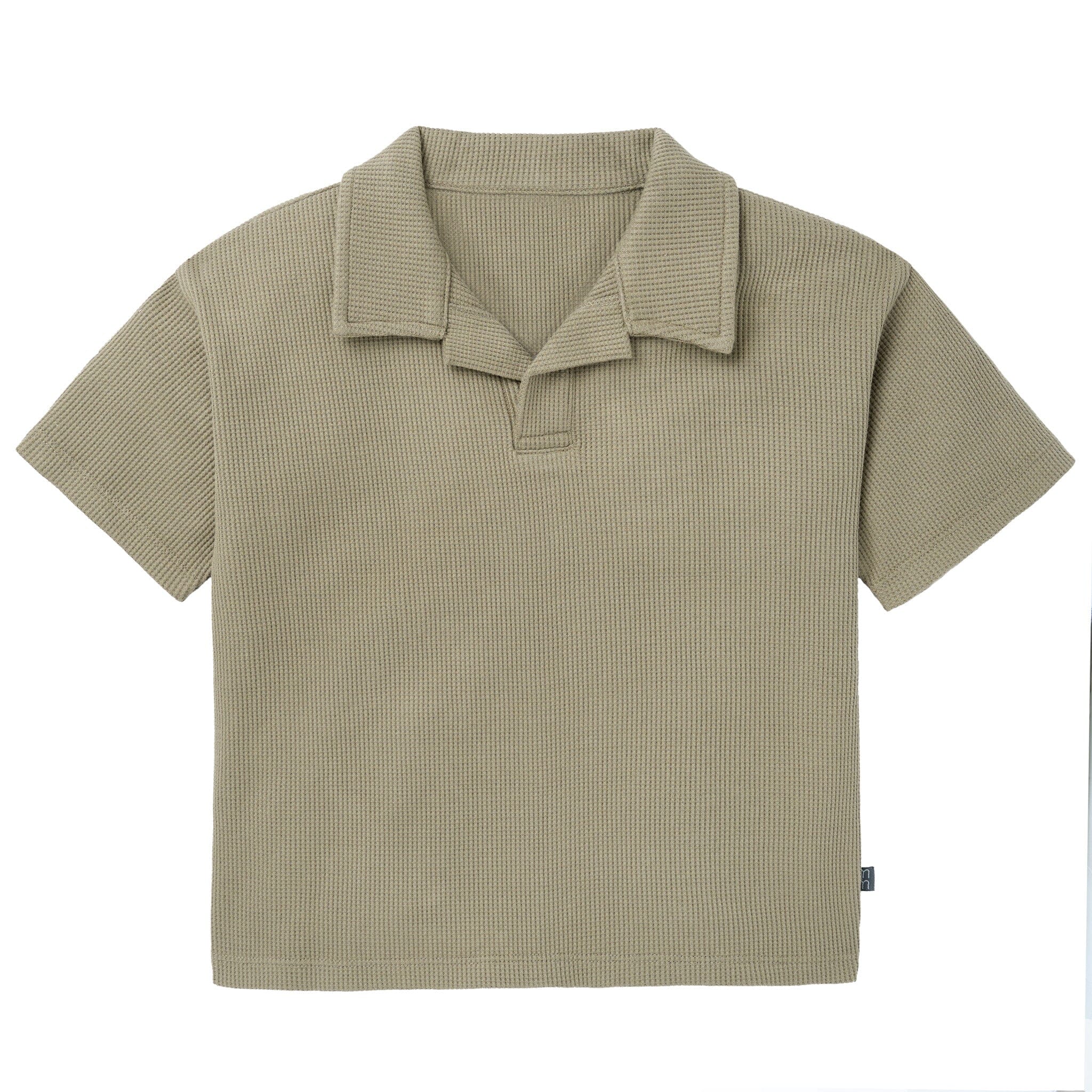 2-Piece Boys Muted Olive Johnny Collar Shirt and Shorts Set - Image 5