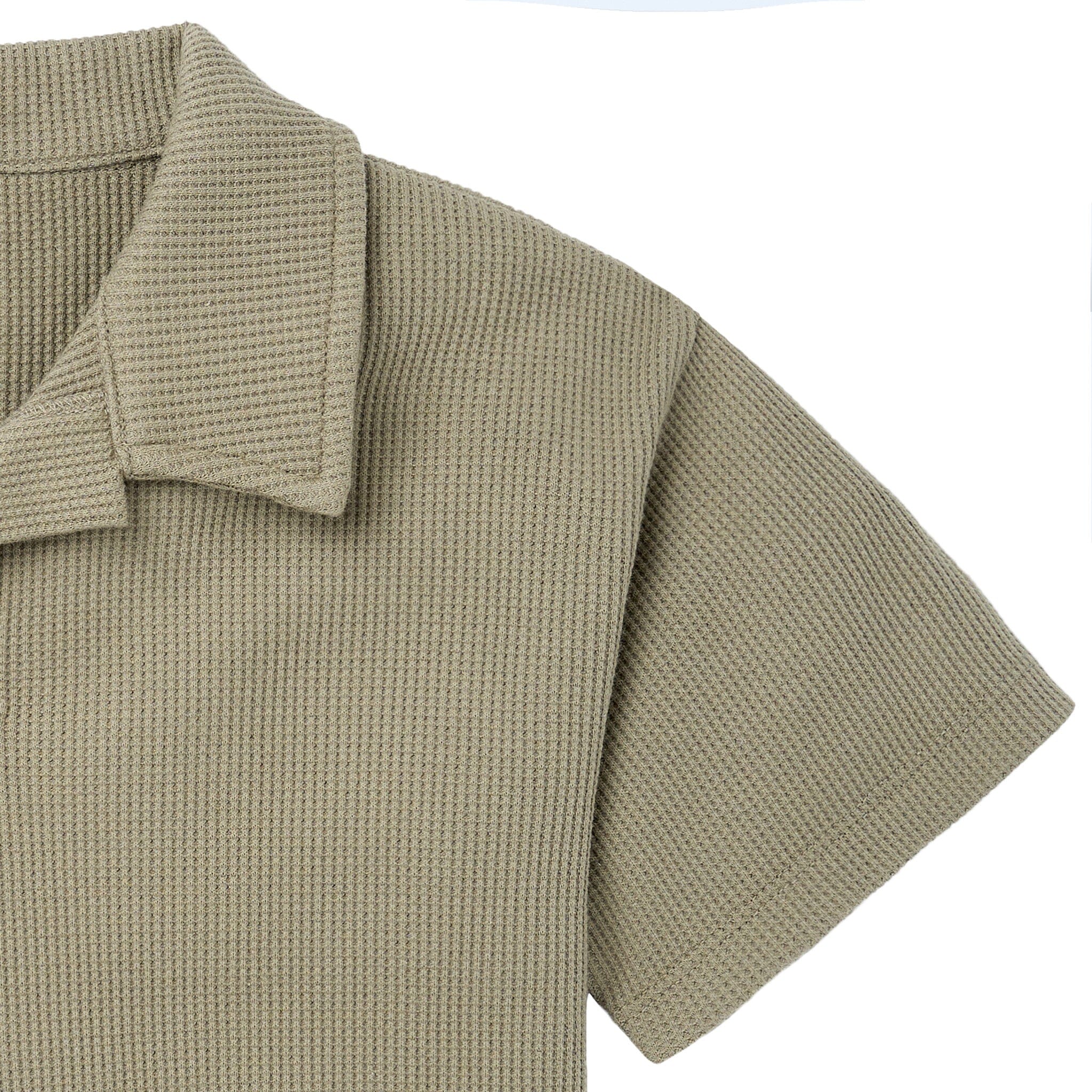 2-Piece Boys Muted Olive Johnny Collar Shirt and Shorts Set - Image 7