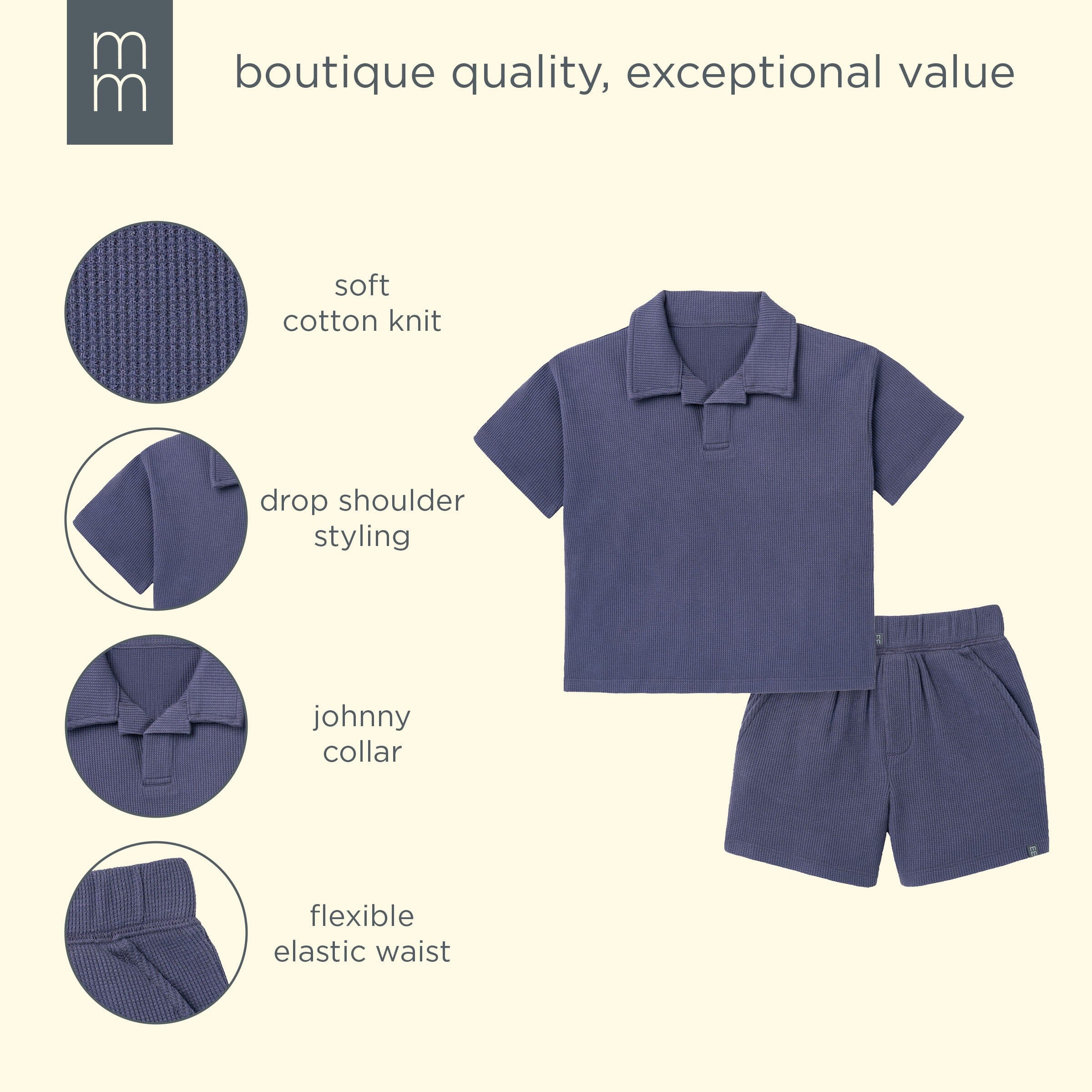 2-Piece Boys Odyssey Gray Johnny Collar Shirt and Shorts Set - Image 10