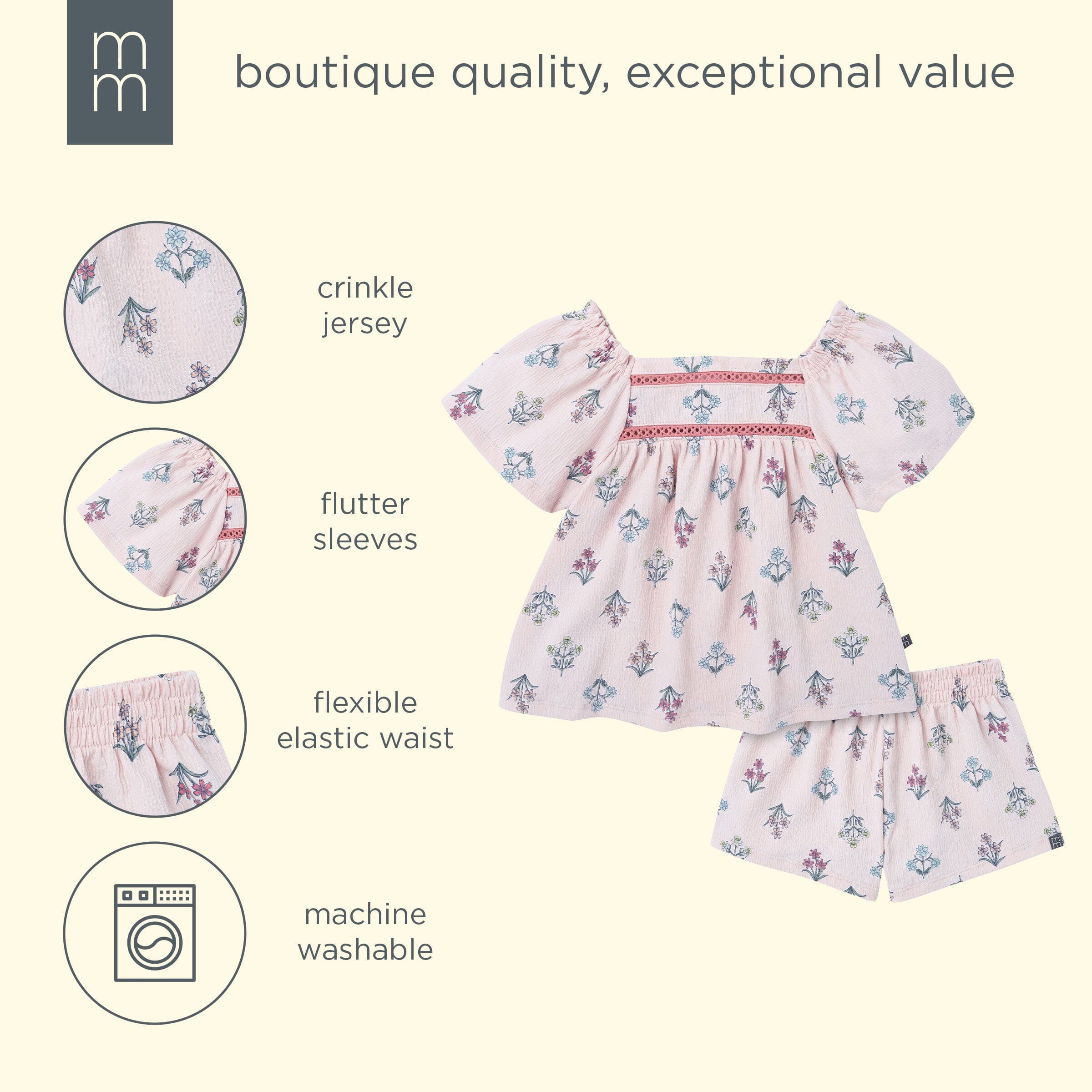 2-Piece Girls Pink Floral Top and Shorts Set - Image 13
