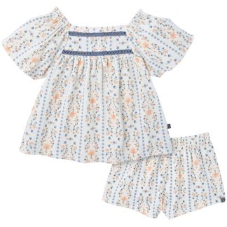 2-Piece Girls Floral Stripe Top and Shorts Set