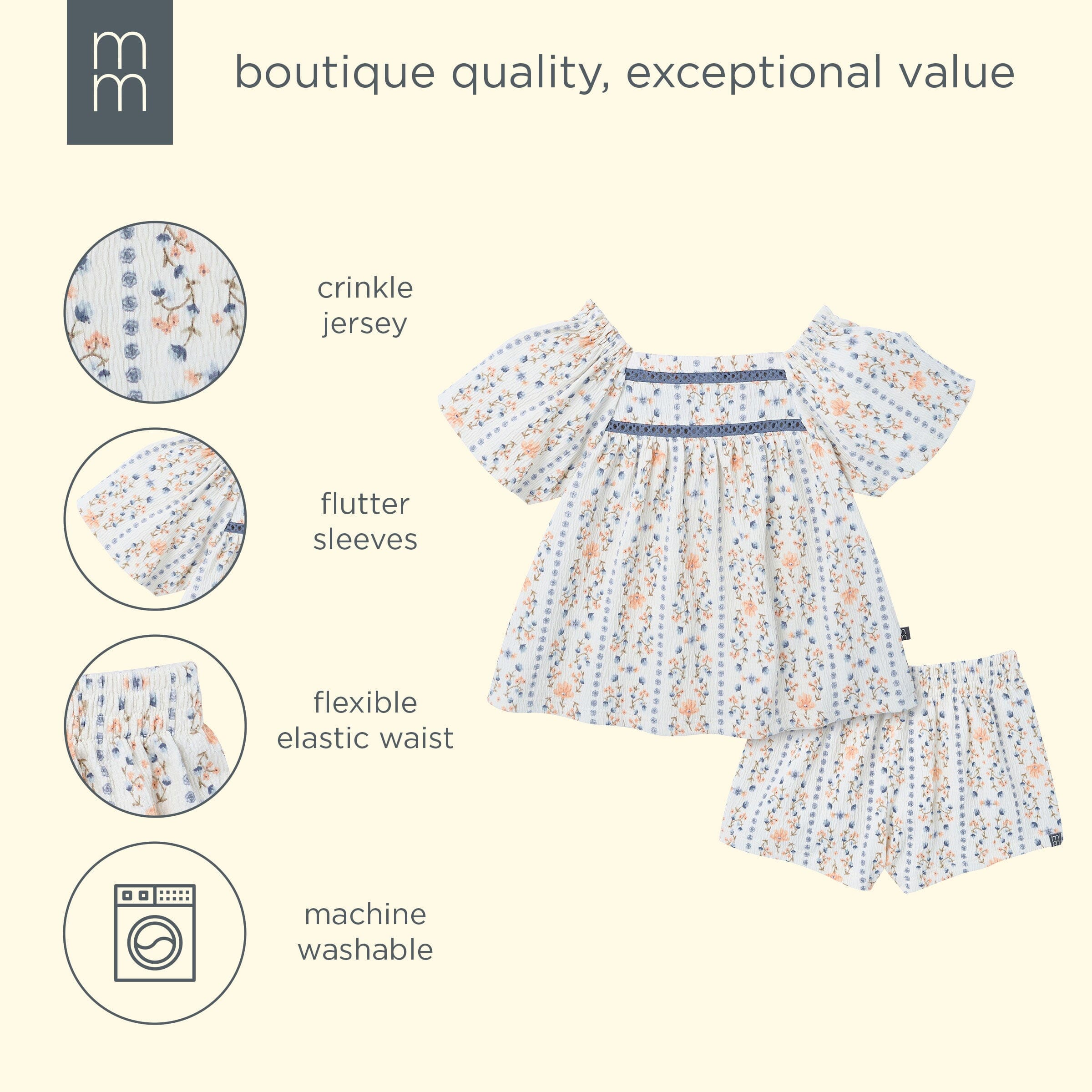 2-Piece Girls Floral Stripe Top and Shorts Set - Image 9