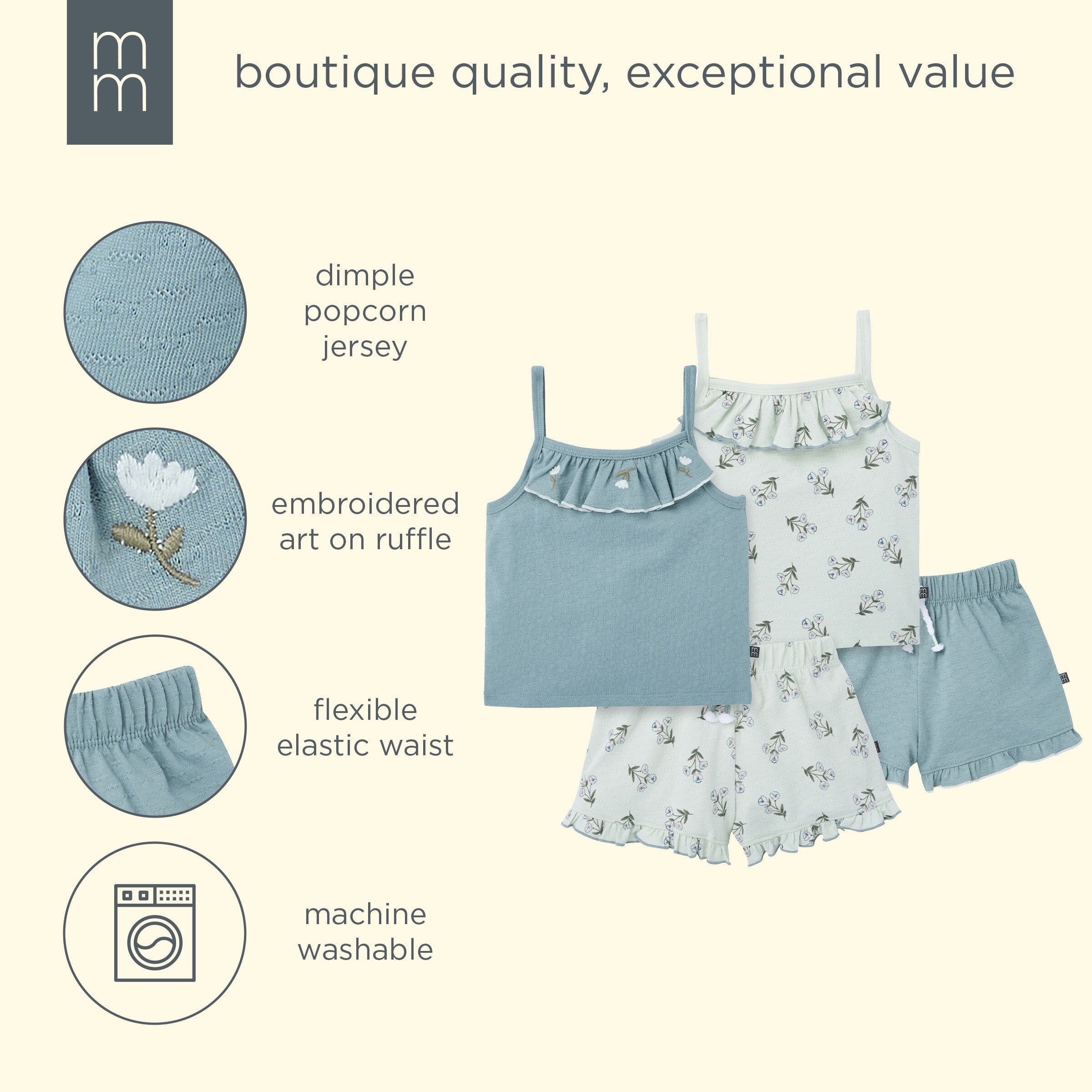 4-Piece Girls Blue Floral Tank Tops & Shorts Set - Image 15