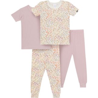 4-Piece Girls Floral Garden Viscose Snug Fit Pajama Set