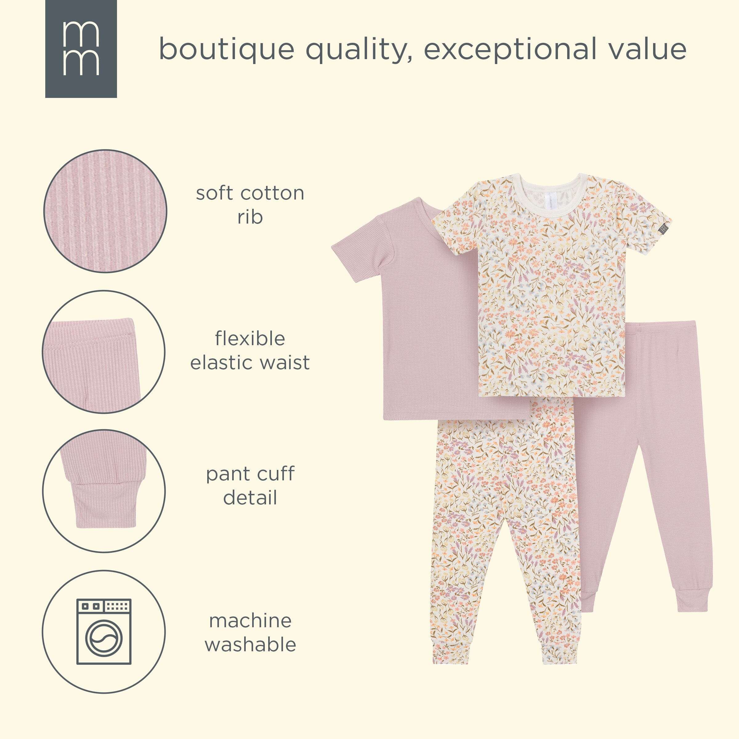 4-Piece Girls Floral Garden Viscose Snug Fit Pajama Set - Image 17