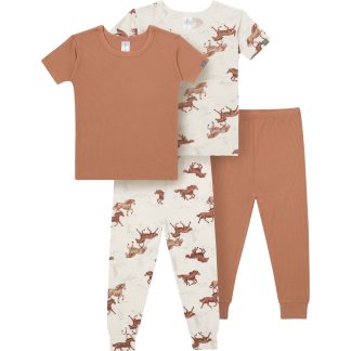 4-Piece Boys Wild Horses Viscose Snug Fit Pajama Set