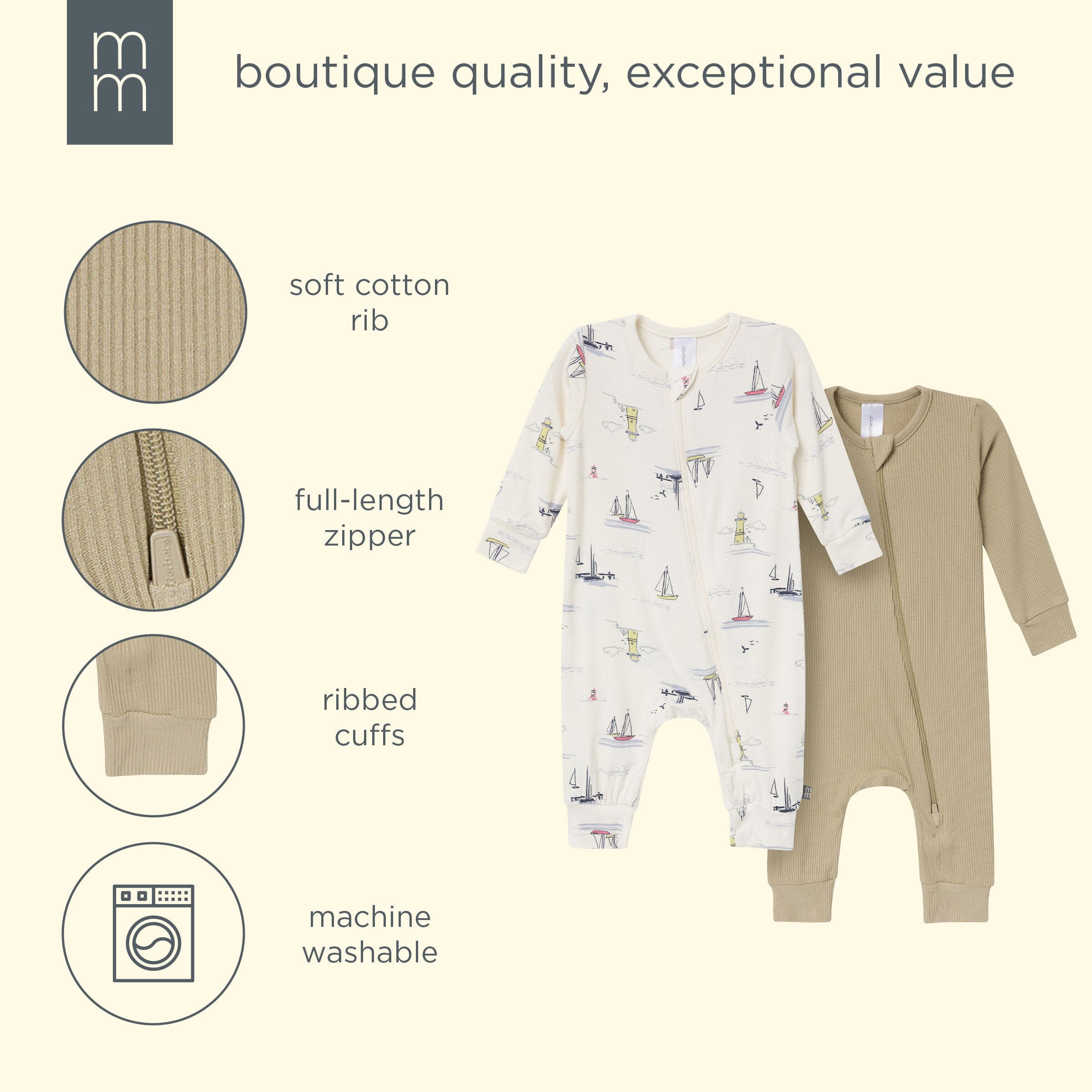 2-Pack Baby Boys Sail Harbor Zip Front Viscose Rompers - Image 10