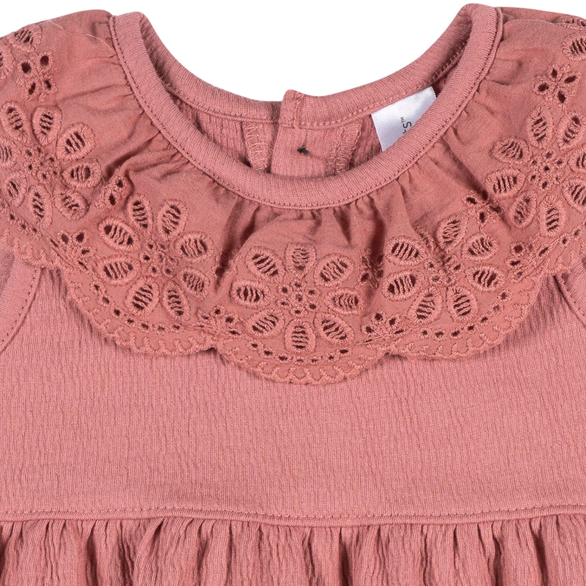Baby Girls Dusty Rose Lace Ruffle Bubble Romper - Image 2