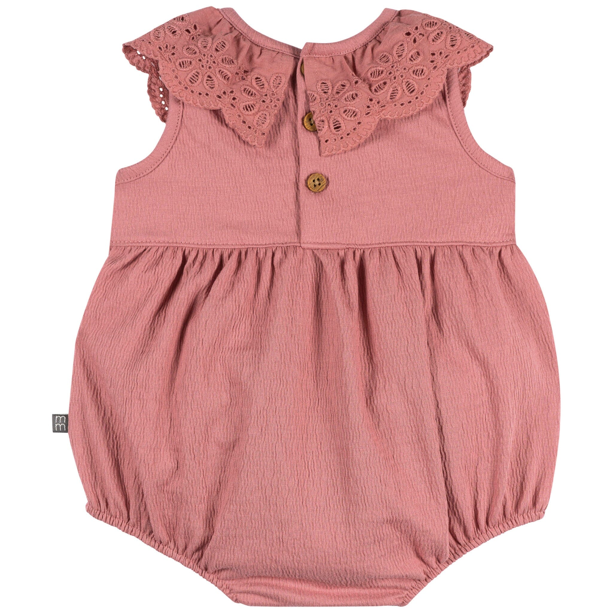 Baby Girls Dusty Rose Lace Ruffle Bubble Romper - Image 3