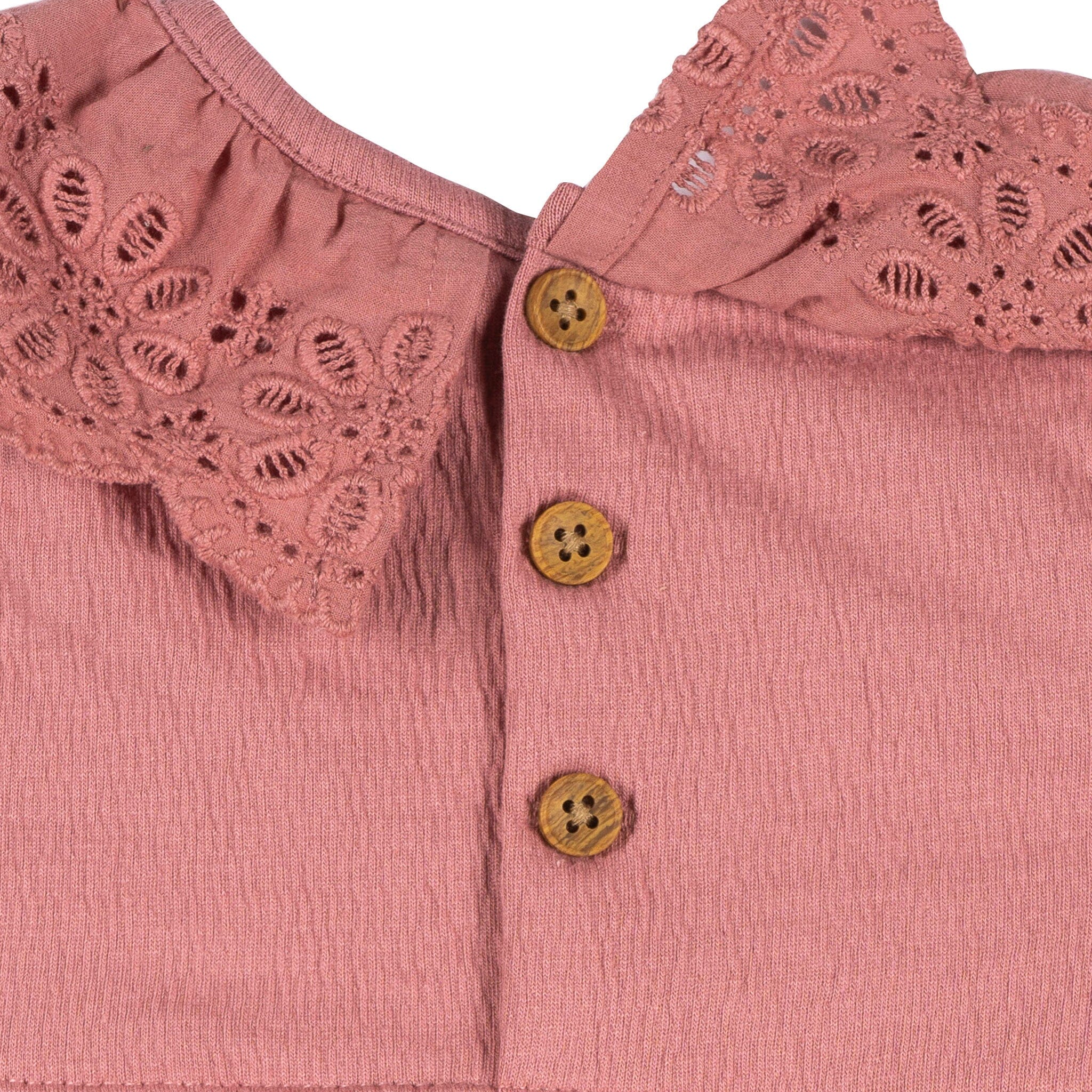Baby Girls Dusty Rose Lace Ruffle Bubble Romper - Image 4