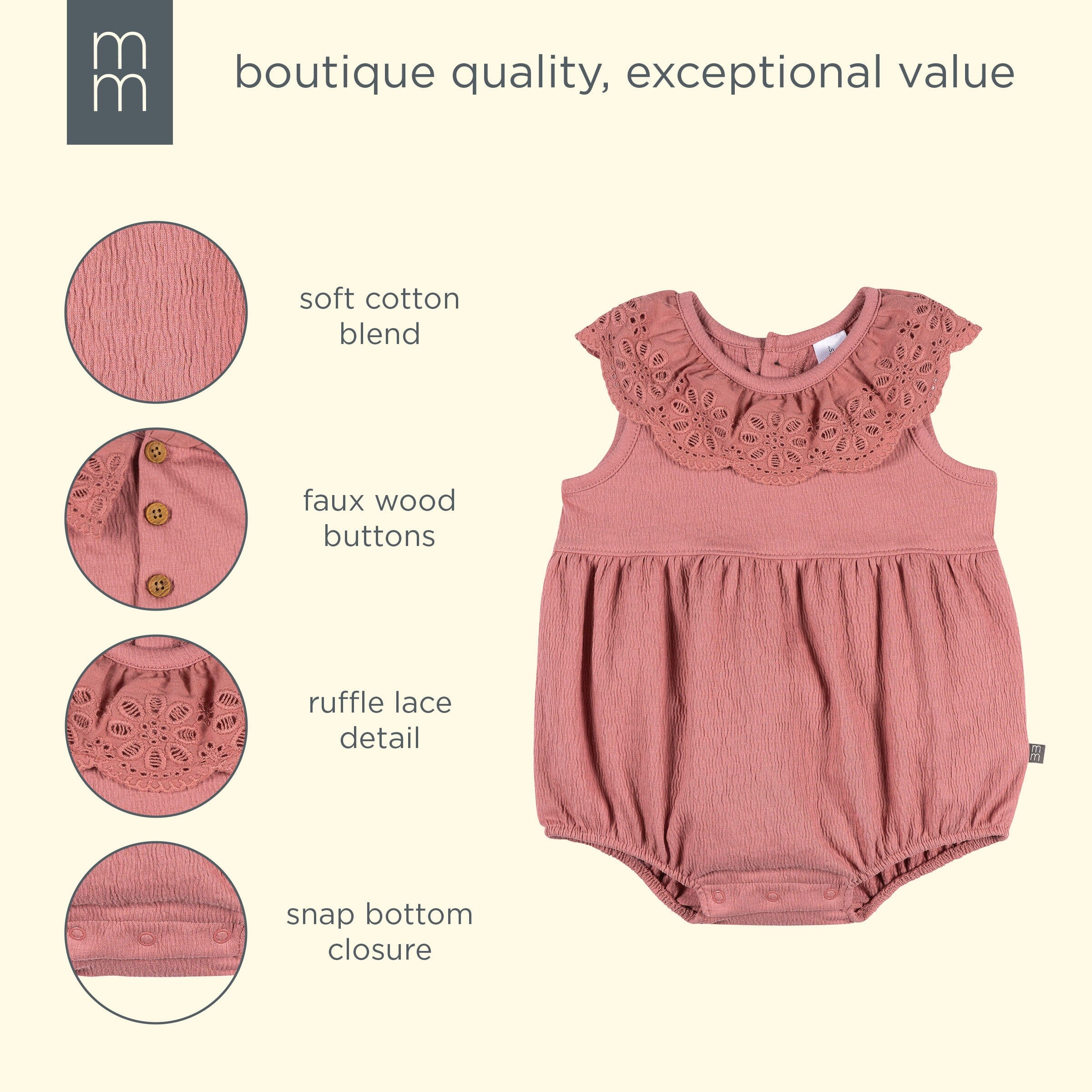Baby Girls Dusty Rose Lace Ruffle Bubble Romper - Image 6