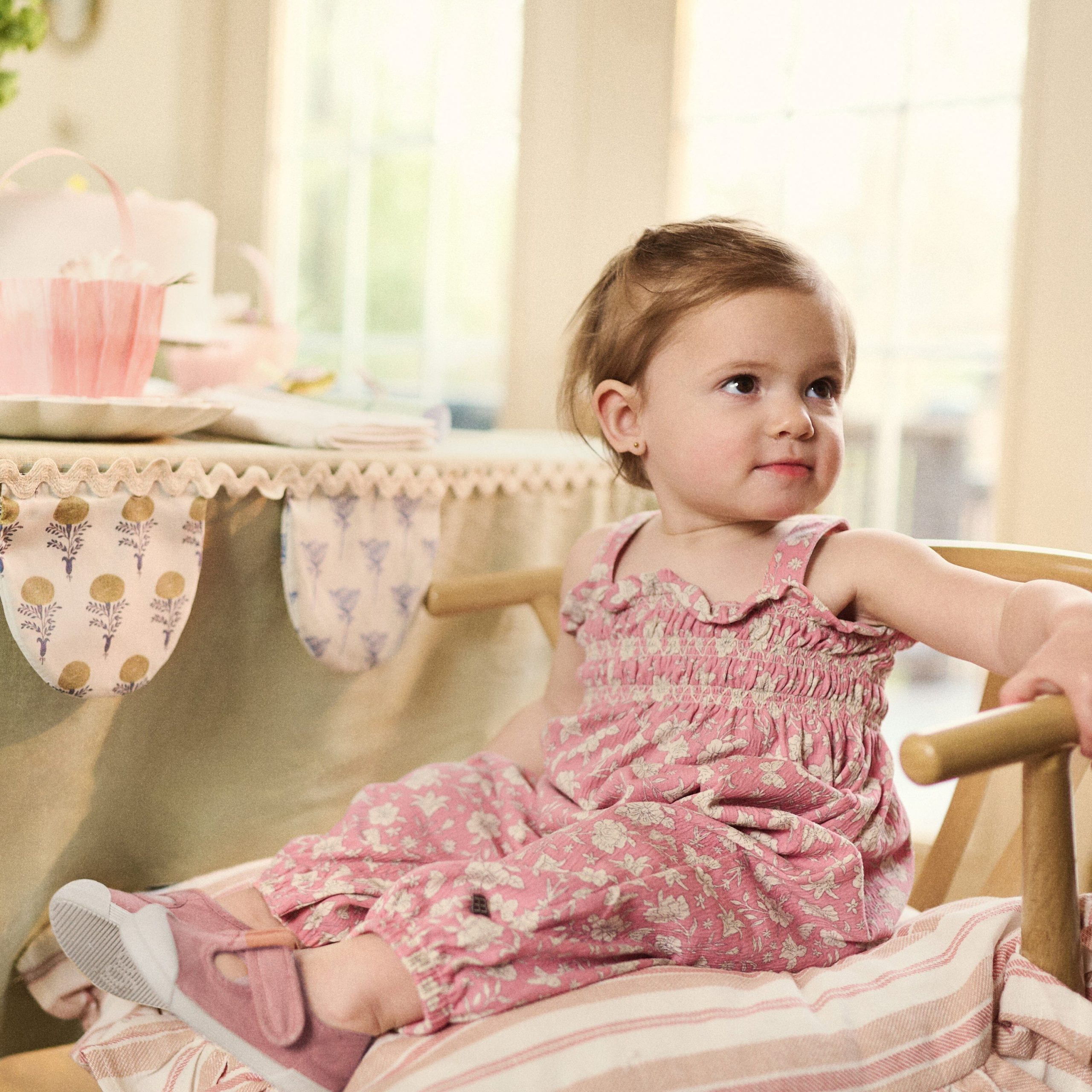 Baby Girls Pink Flower Long Leg Romper - Image 2