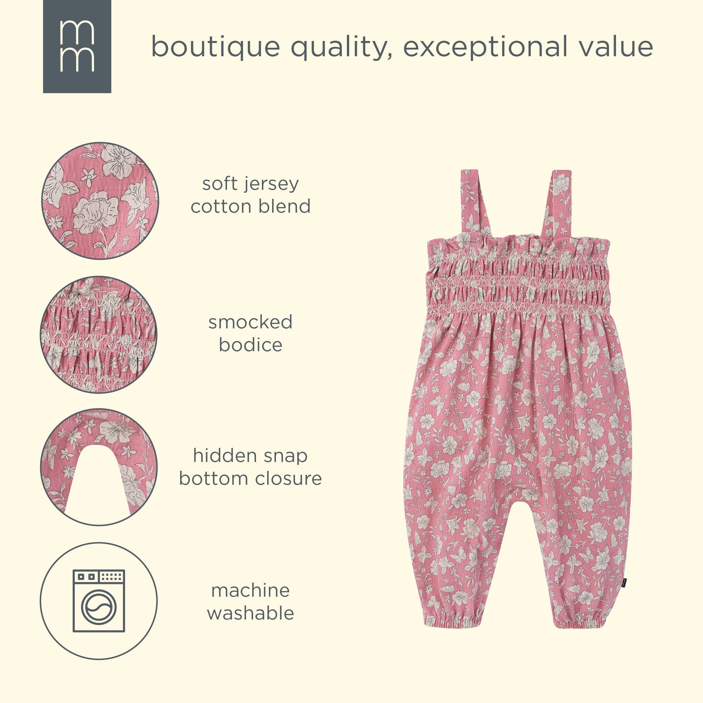 Baby Girls Pink Flower Long Leg Romper - Image 7