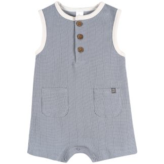 Baby Boys Blue Grey Henley Romper