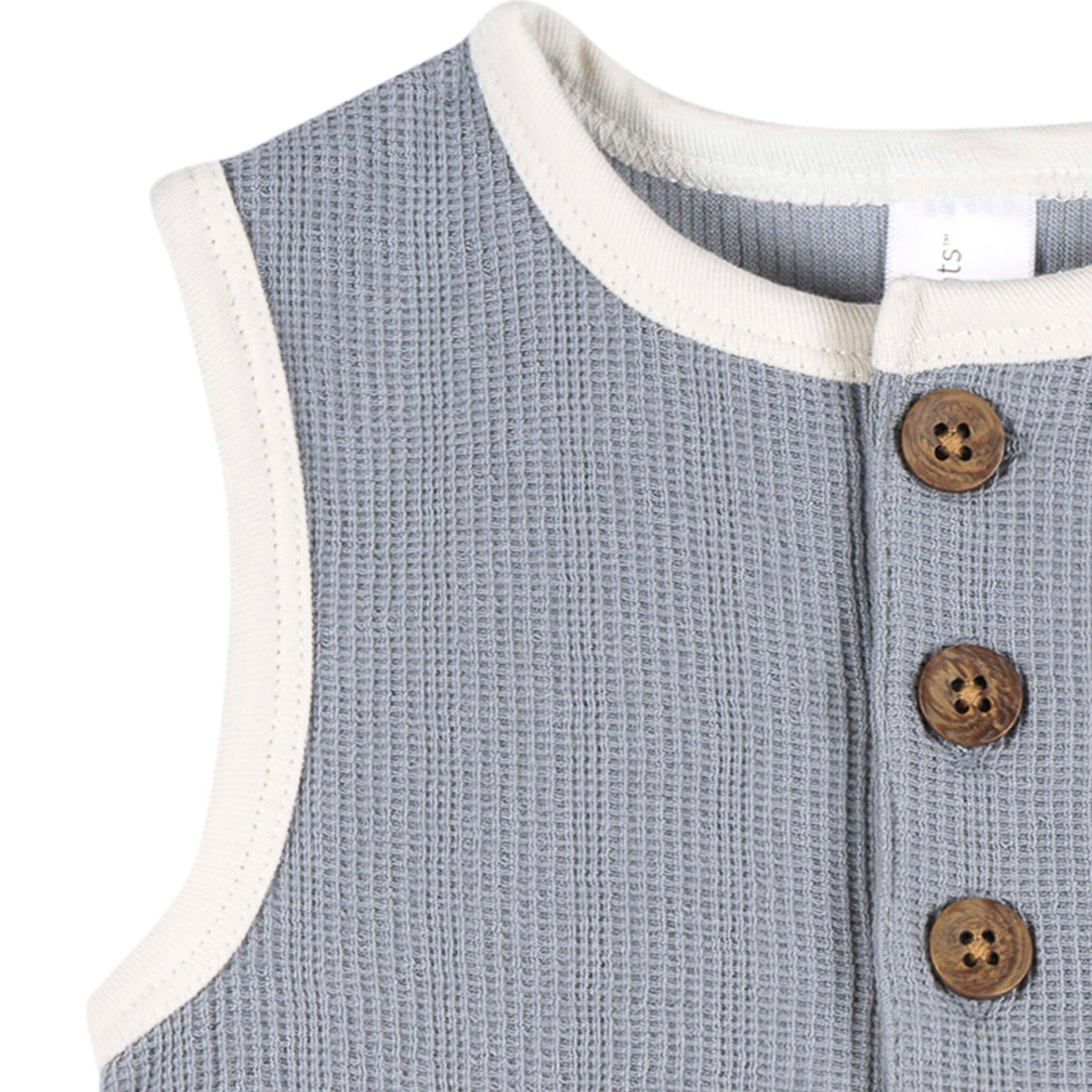 Baby Boys Blue Grey Henley Romper - Image 3
