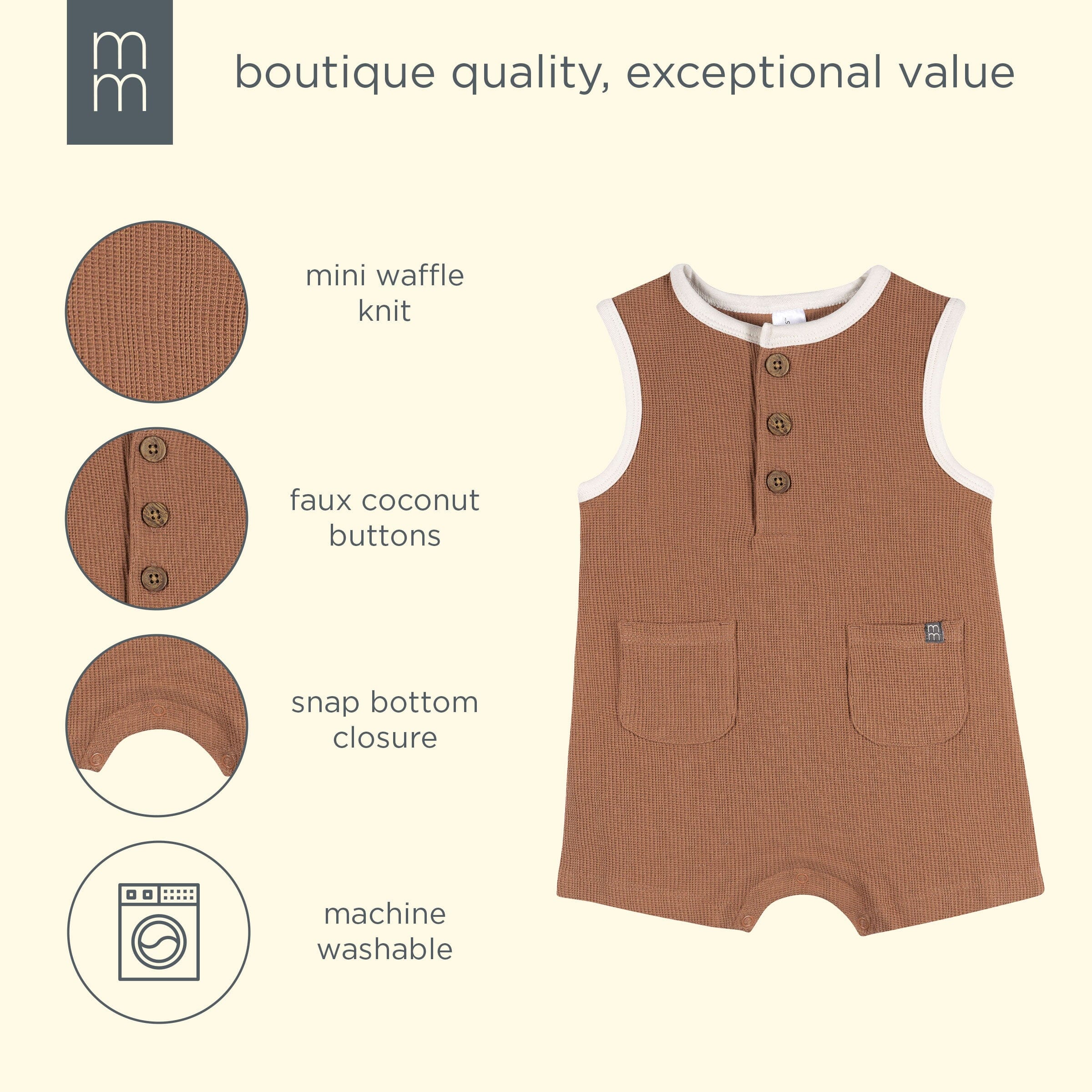 Baby Boys Mocha Henley Romper - Image 8