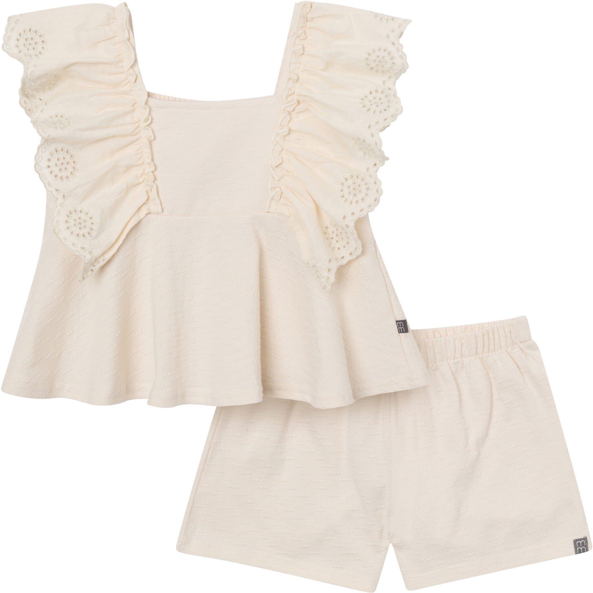 2-Piece Girls Off White Eyelet Top and Shorts Set