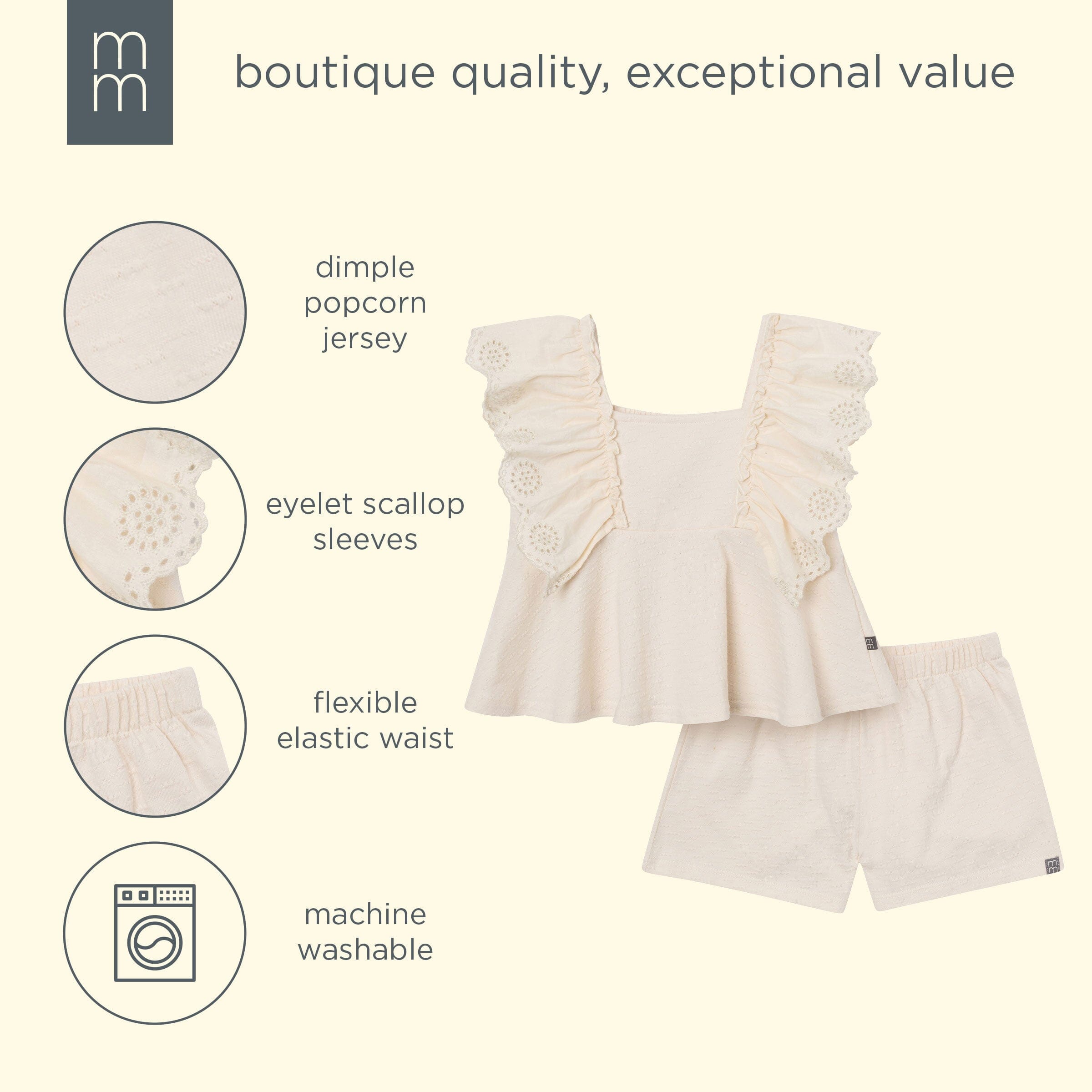 2-Piece Girls Off White Eyelet Top and Shorts Set - Image 14