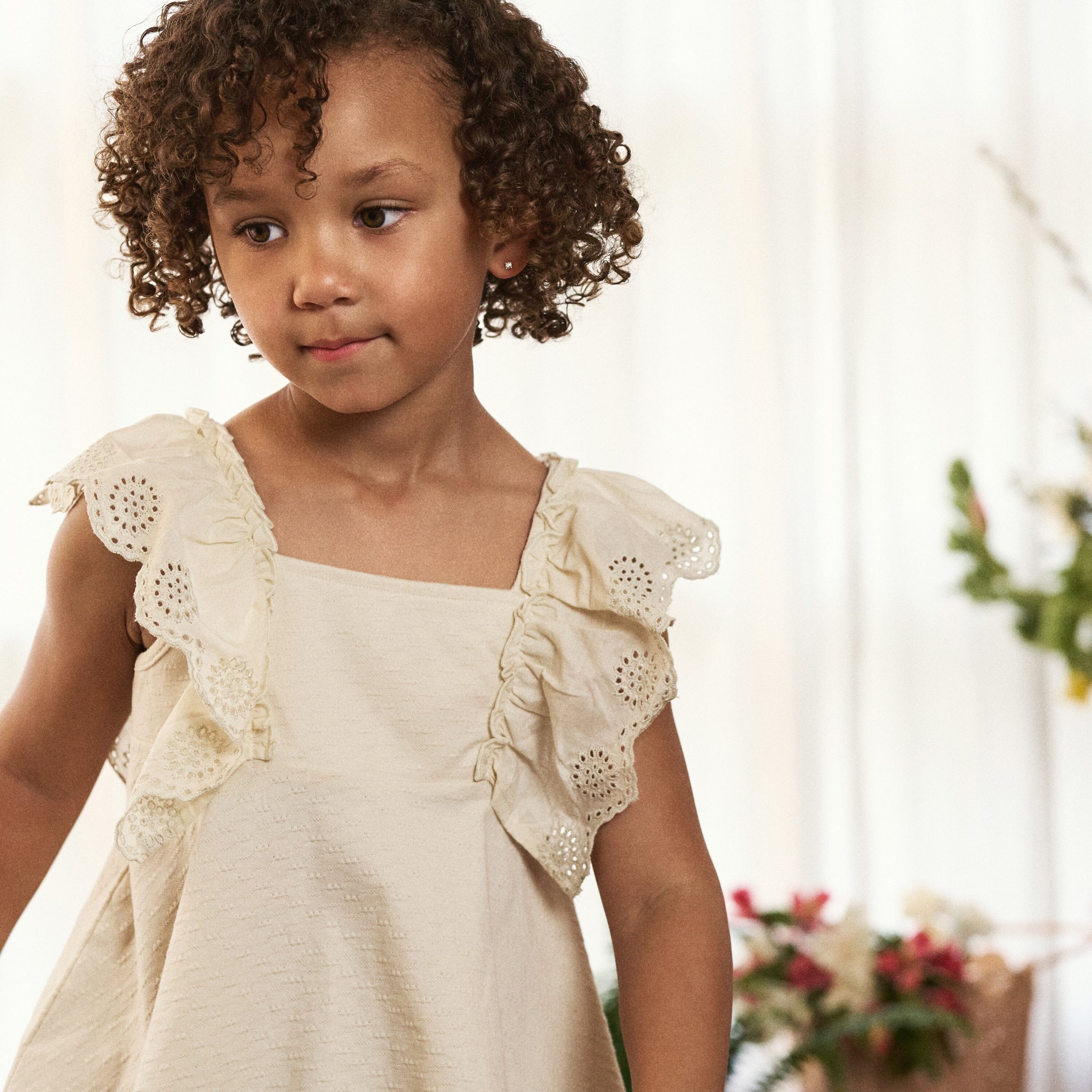 2-Piece Girls Off White Eyelet Top and Shorts Set - Image 3