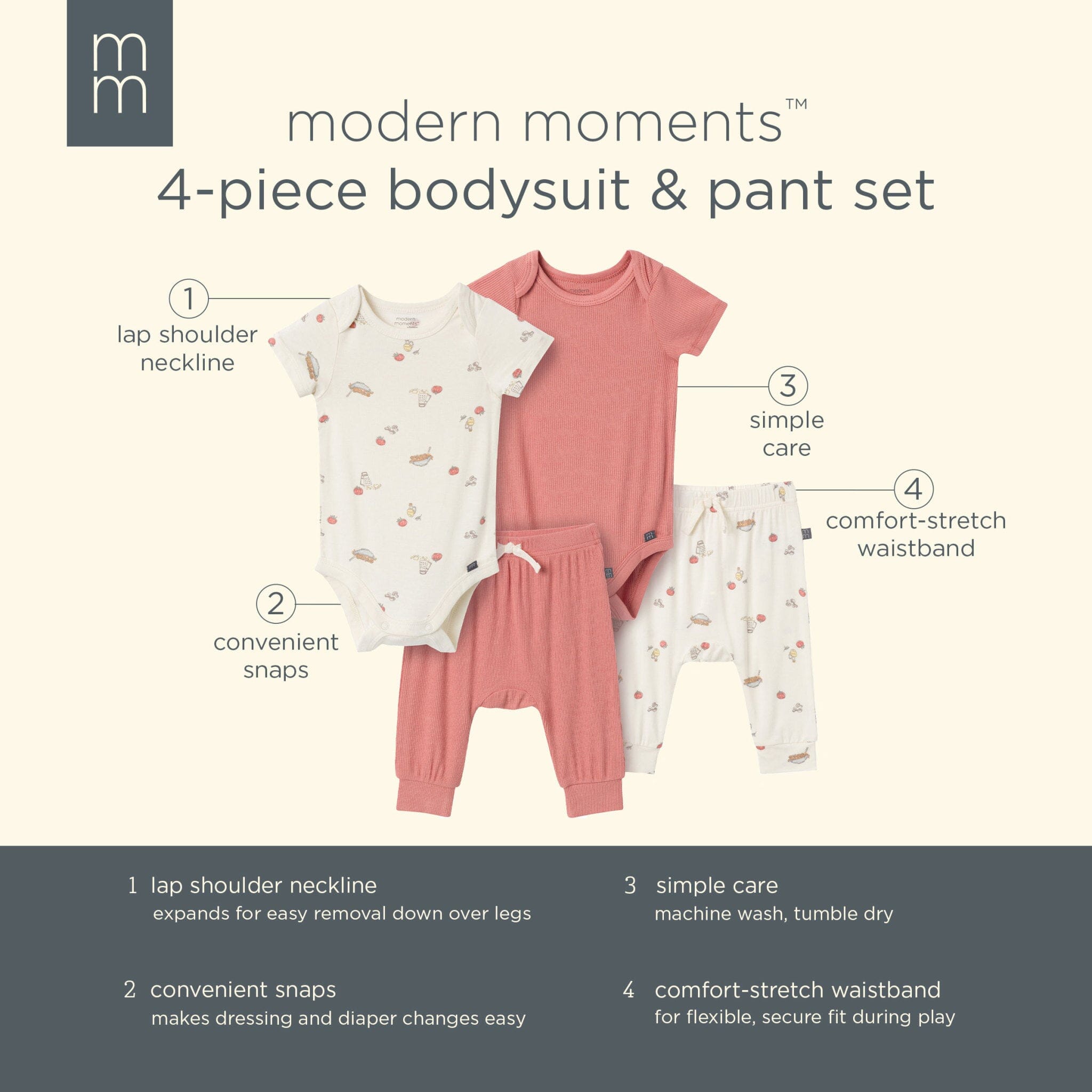 4-Piece Baby Neutral Pasta Dinner Bodysuits and Pants Viscose Set - Image 10