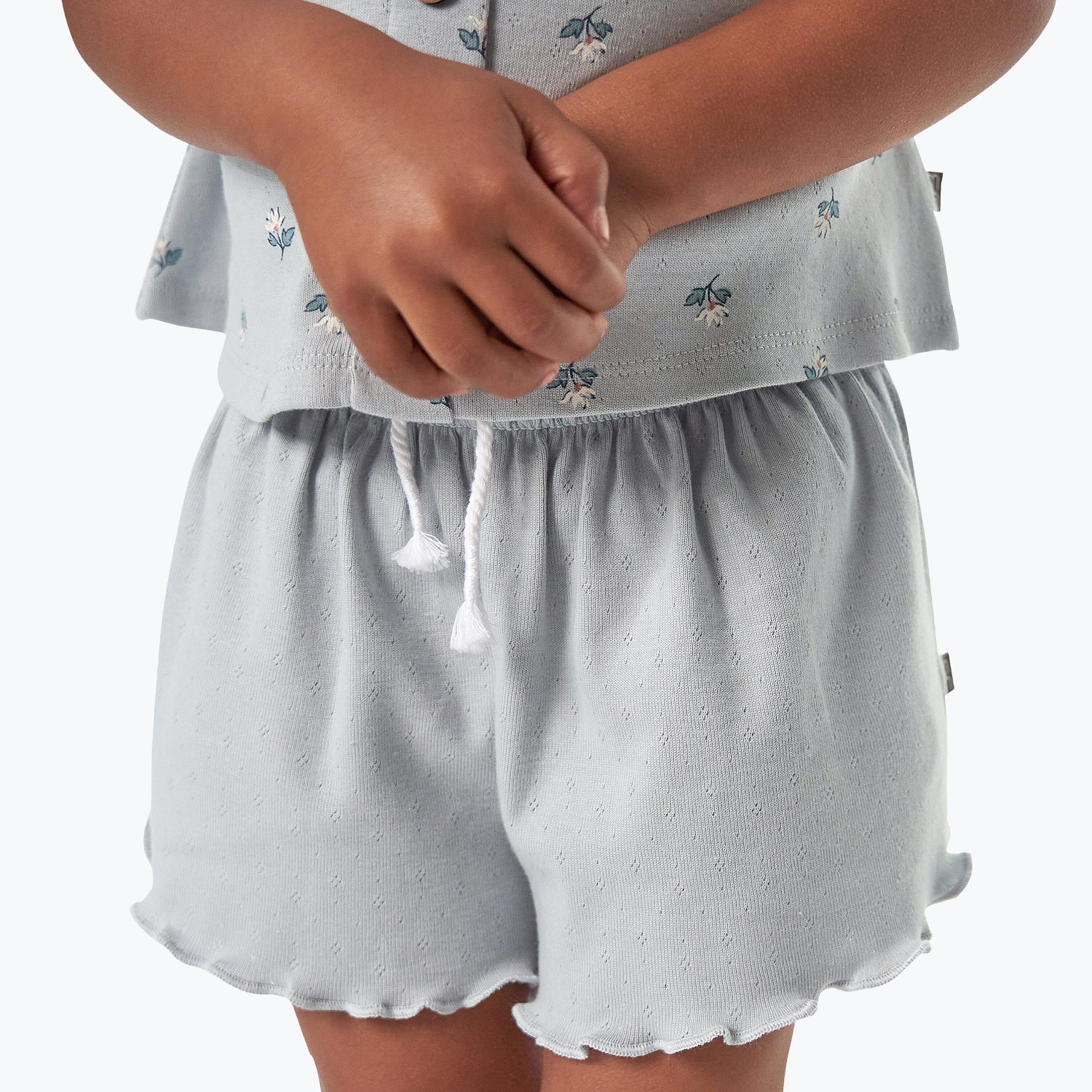 2-Pack Infant & Toddler Girls Light Beige and Blue Smocked Wide Leg Shorts - Image 2