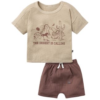 2-Piece Infant & Toddler Boys Desert T-Shirt & Brown Harem Shorts Set