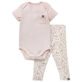2-Piece Baby Girls Light Rose Short Sleeve Bodysuit & Spring Rose Pants Set