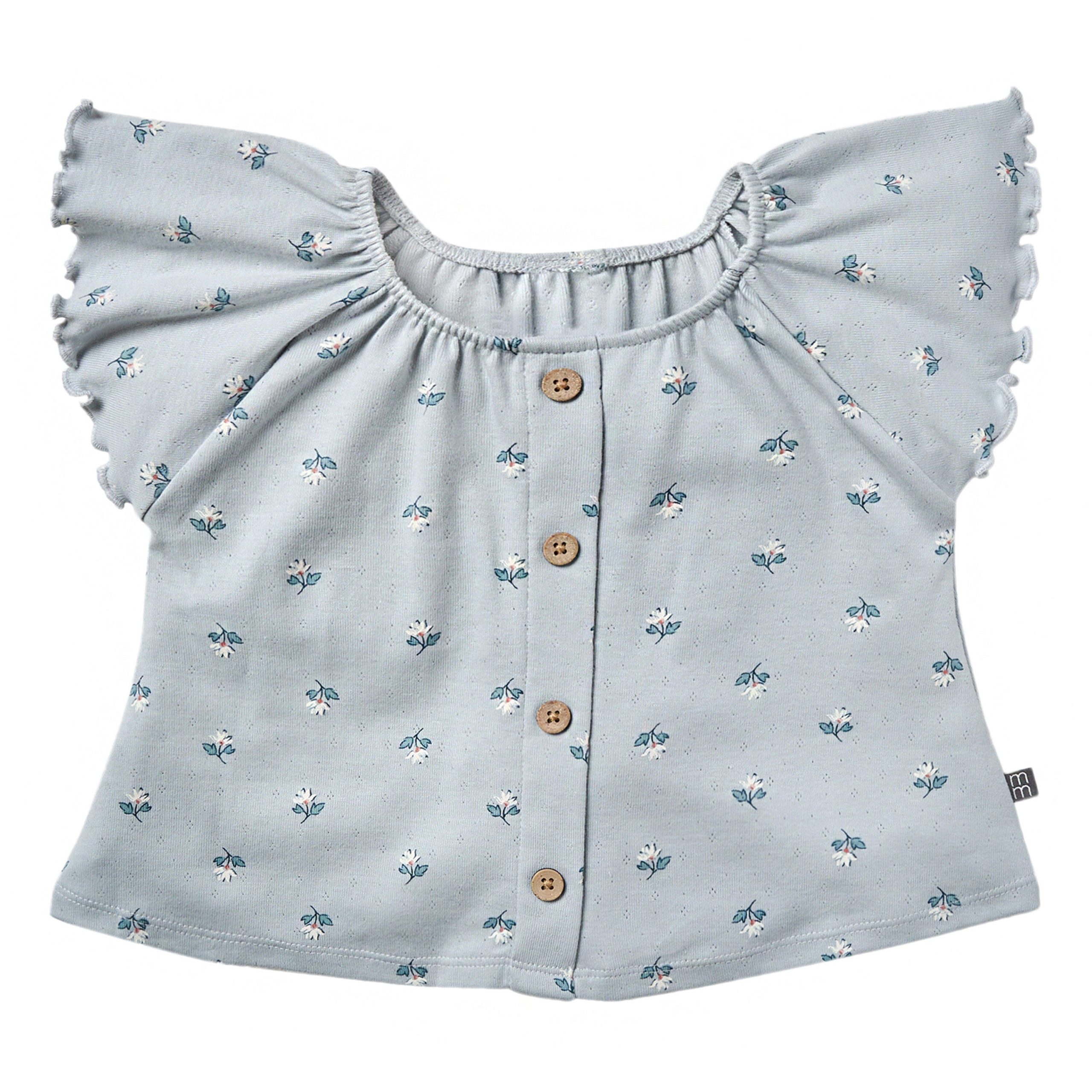 2-Piece Infant & Toddler Girls Light Blue Daisy Ruffled Sleeve Top & Smocked Wide Leg Shorts Set - Image 5