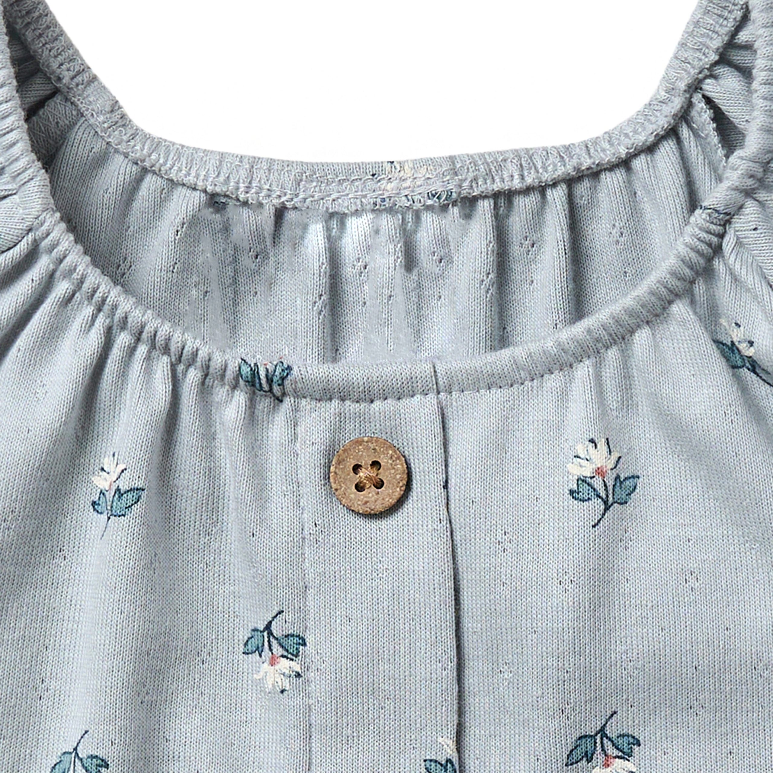 2-Piece Infant & Toddler Girls Light Blue Daisy Ruffled Sleeve Top & Smocked Wide Leg Shorts Set - Image 6