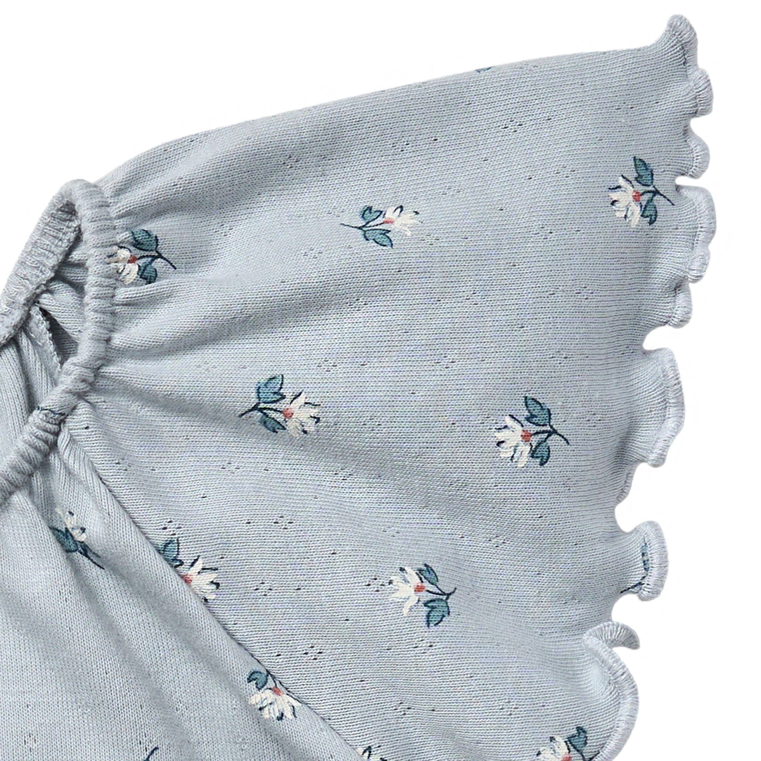 2-Piece Infant & Toddler Girls Light Blue Daisy Ruffled Sleeve Top & Smocked Wide Leg Shorts Set - Image 7