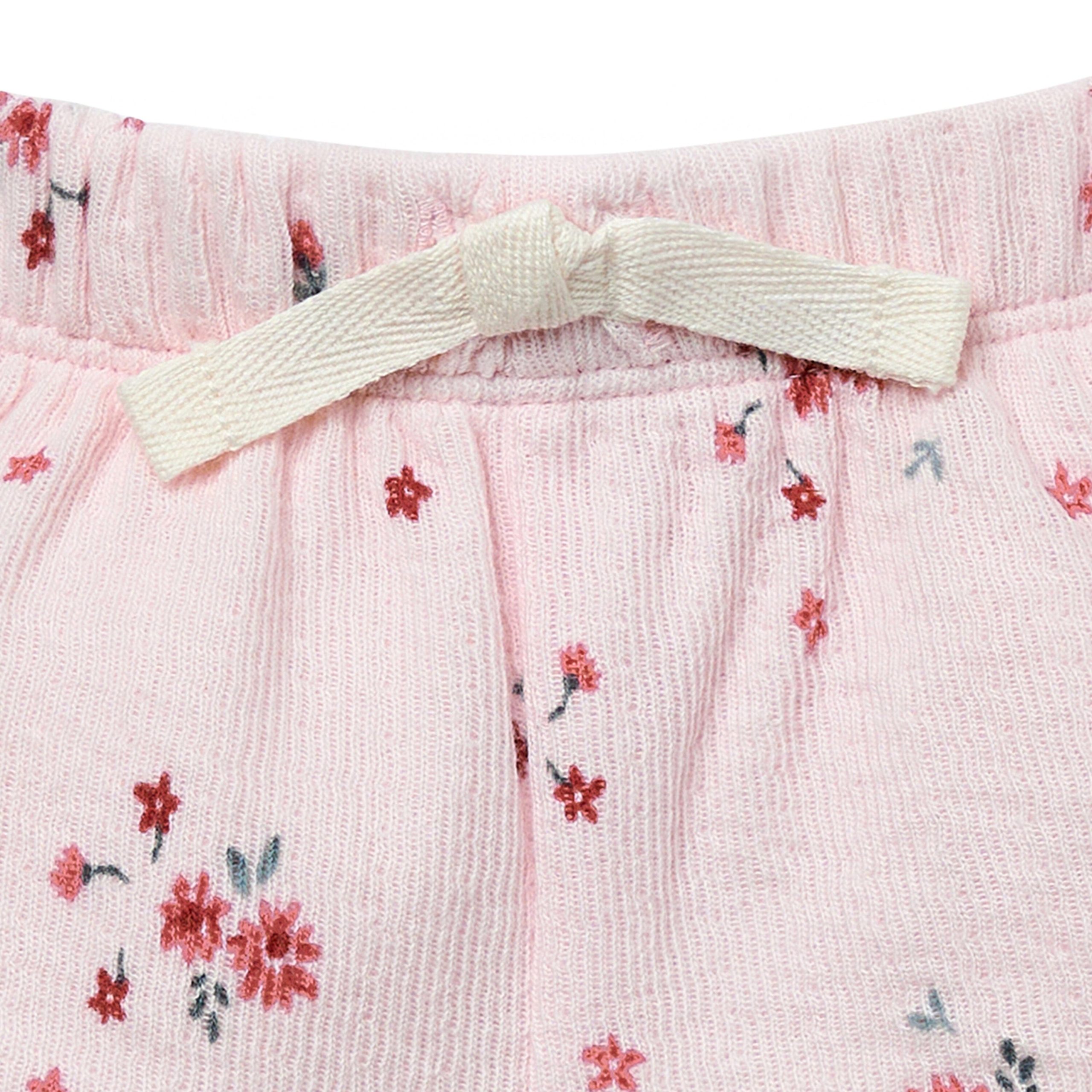 2-Piece Baby Girls Light Pink Floral Ruffled Sleeve Top & Cuffed Shorts Set - Image 11