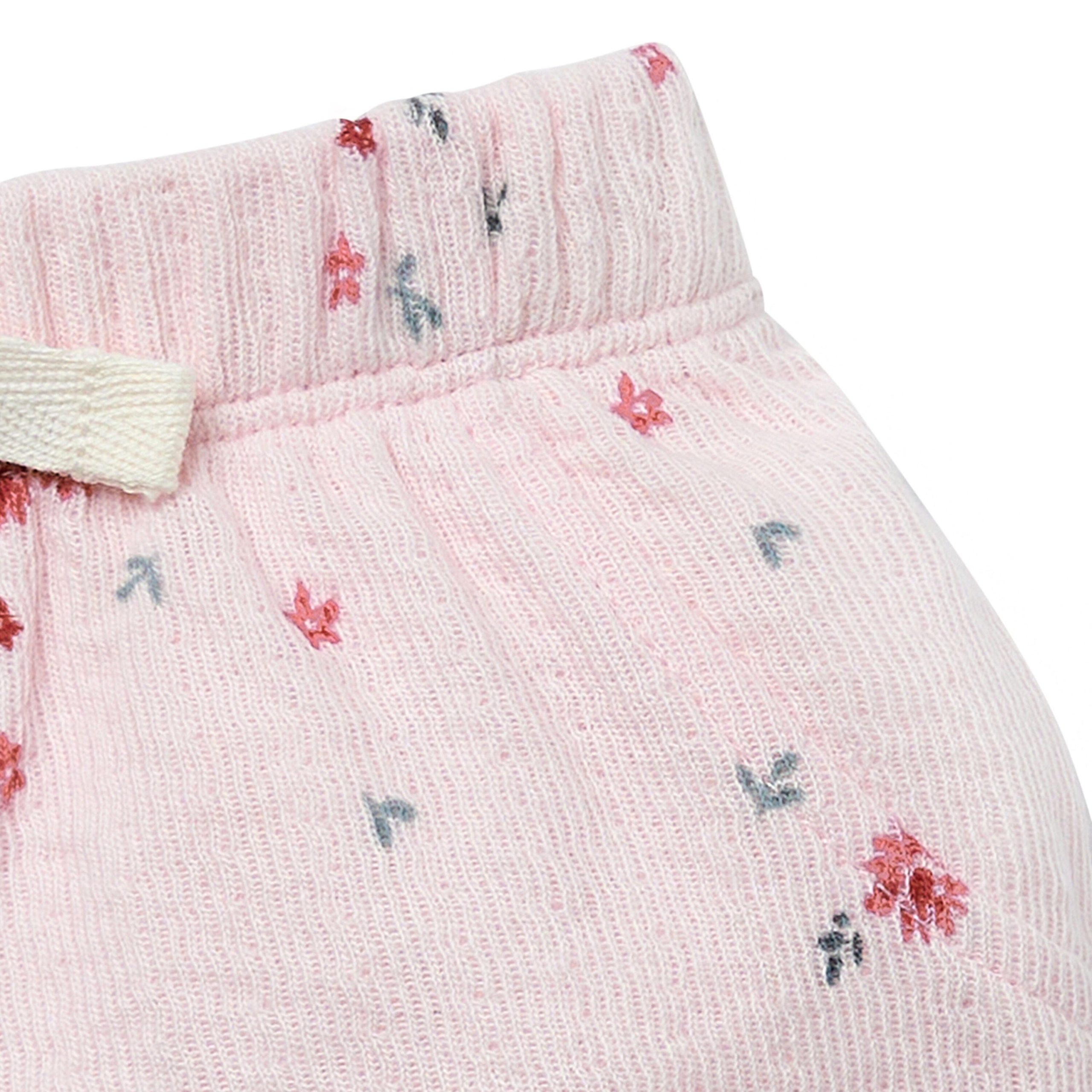 2-Piece Baby Girls Light Pink Floral Ruffled Sleeve Top & Cuffed Shorts Set - Image 12