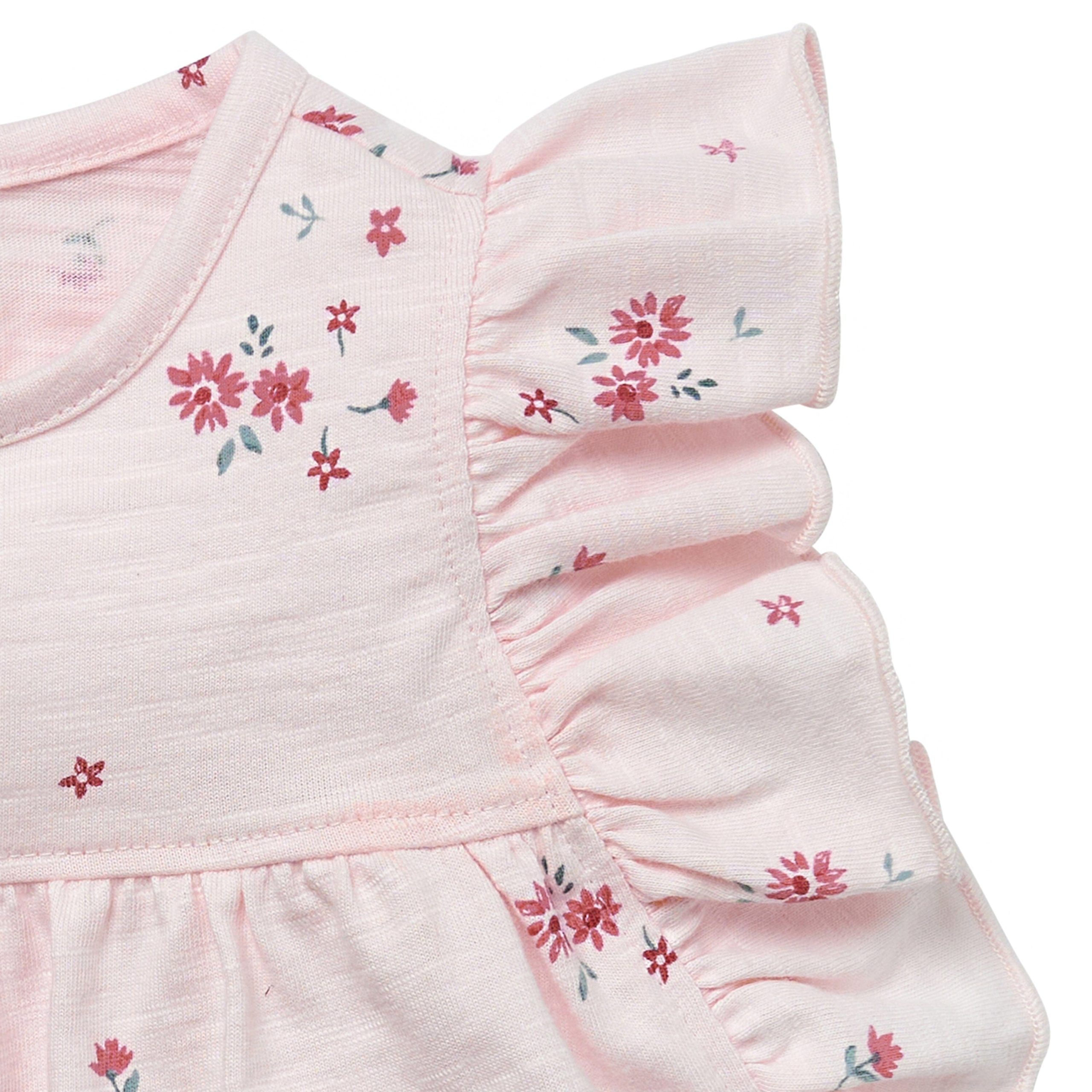 2-Piece Baby Girls Light Pink Floral Ruffled Sleeve Top & Cuffed Shorts Set - Image 6