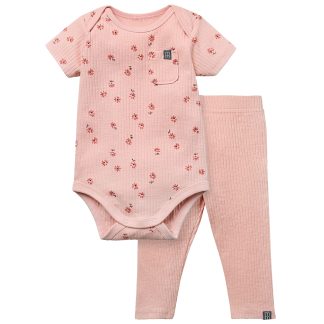 2-Piece Baby Girls Rose Flower Short Sleeve Bodysuit & Pants Set