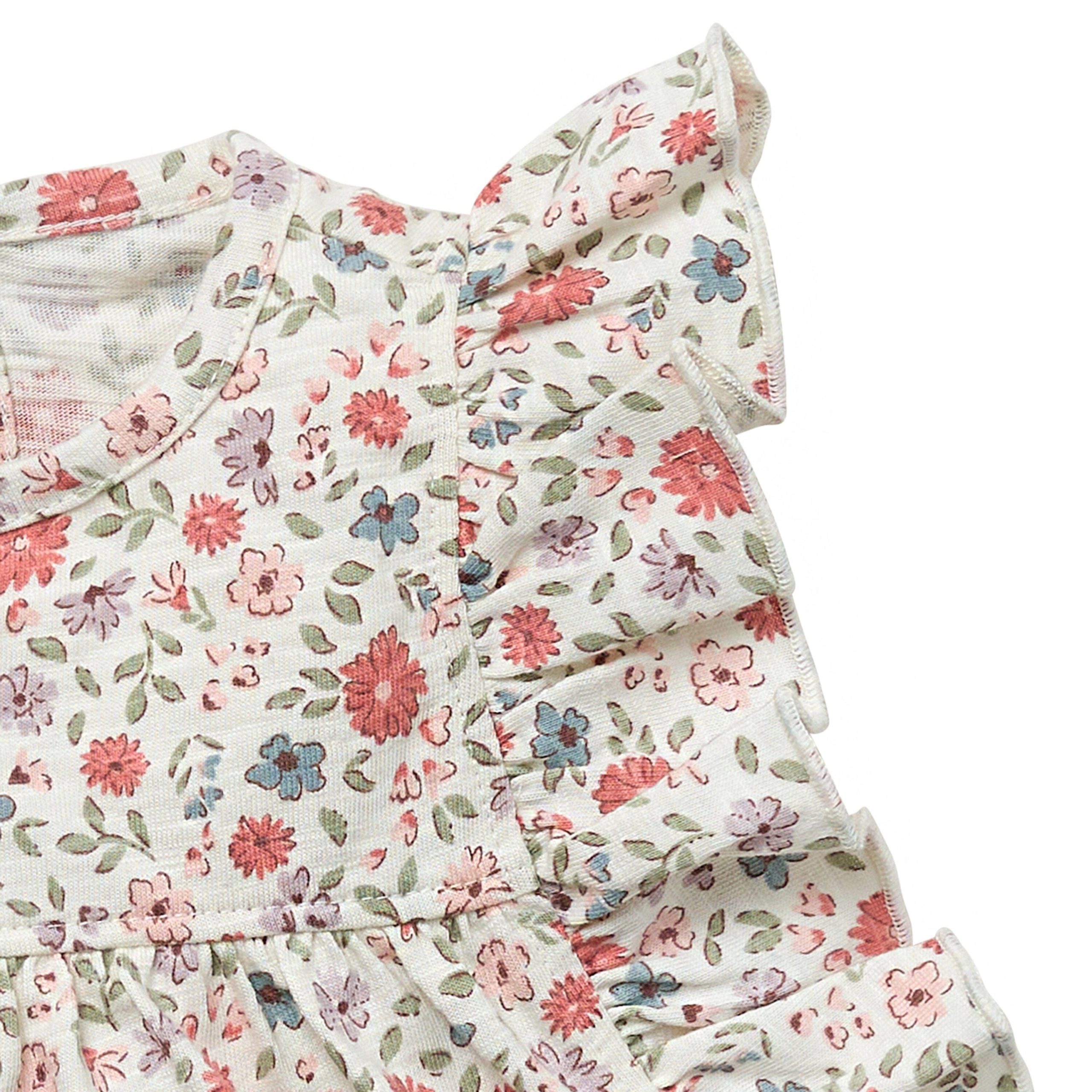 2-Piece Baby Girls Vanilla Garden Ruffled Sleeve Top & Cuffed Shorts Set - Image 4